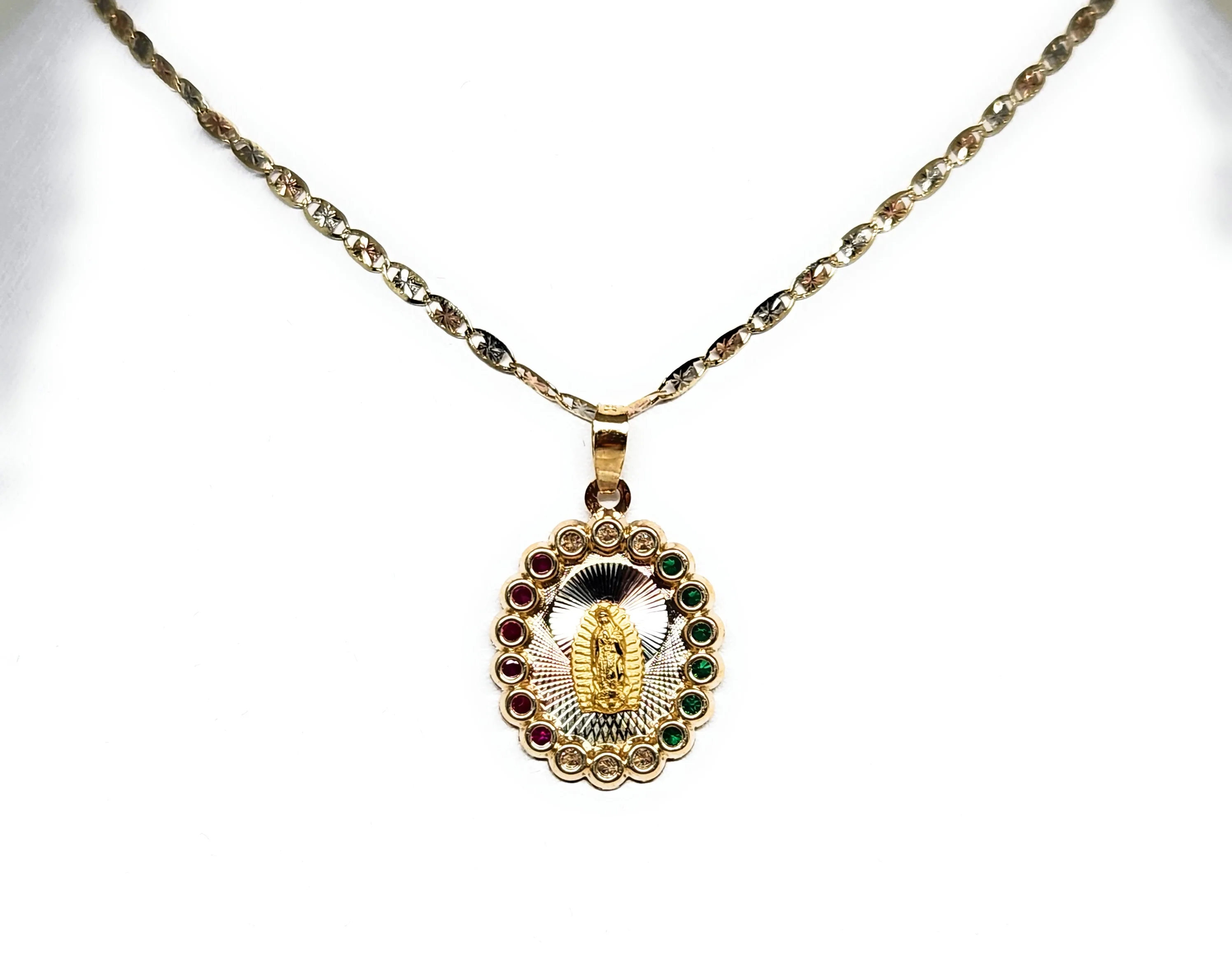 10k Solid Gold Virrgin Mary CZ Pendant Necklace Virrgen Gaudalupe (MADE IN MX) - Image 3
