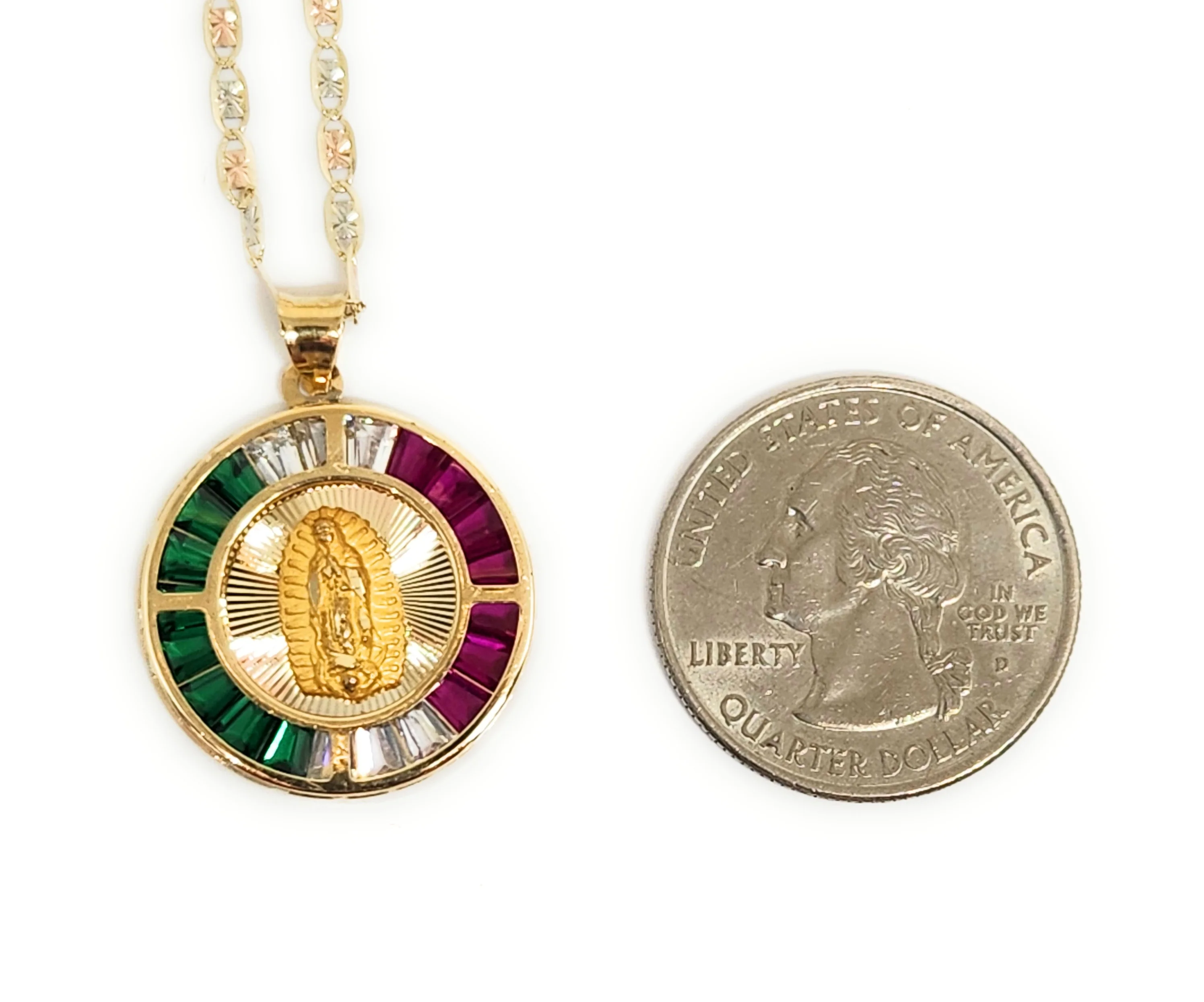 10k Solid Gold Virrgin Mary CZ Pendant Necklace Virrgen Gaudalupe (MADE IN MX) - Image 2