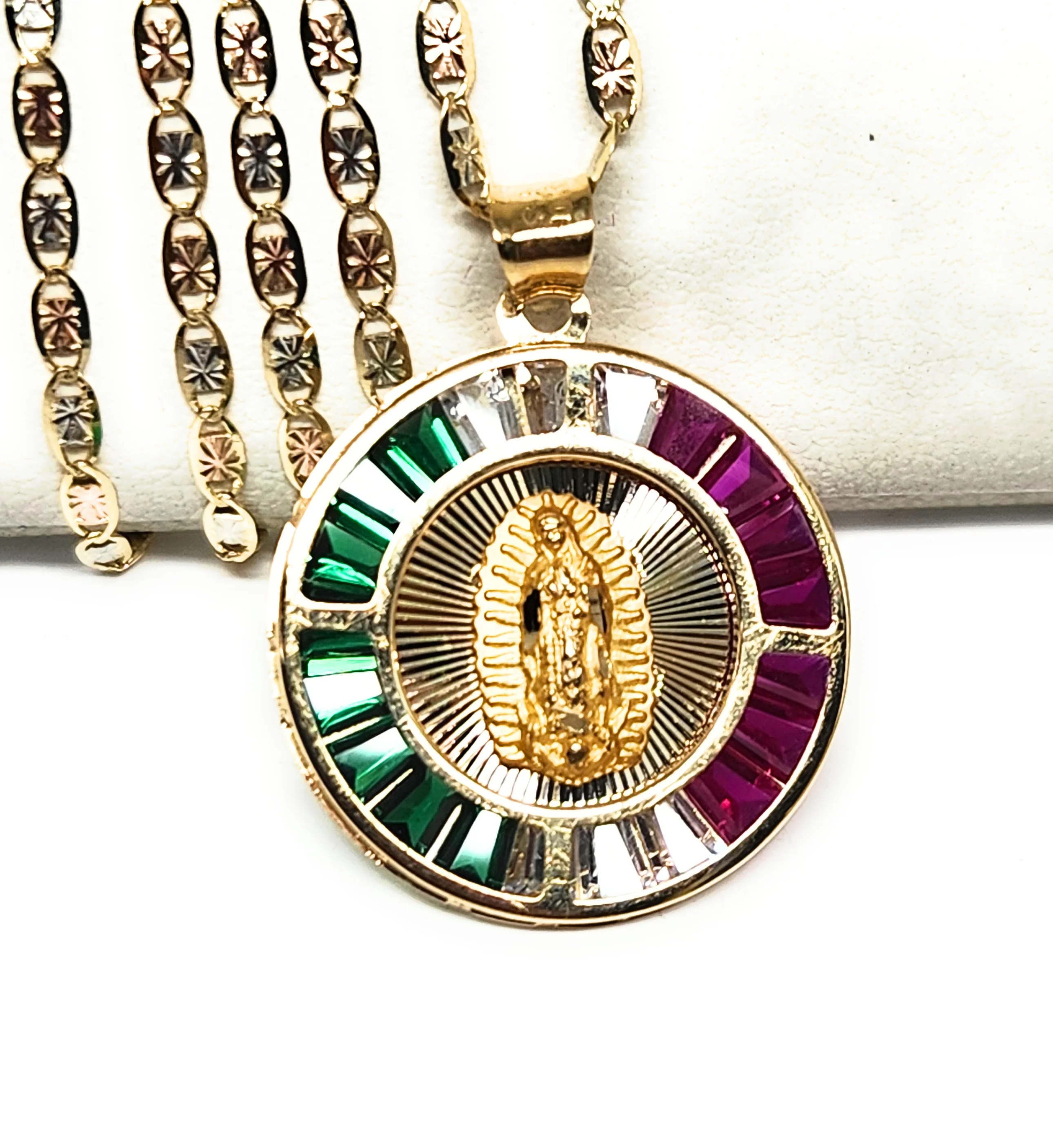 10k Solid Gold Virrgin Mary CZ Pendant Necklace Virrgen Gaudalupe (MADE IN MX) - Image 3
