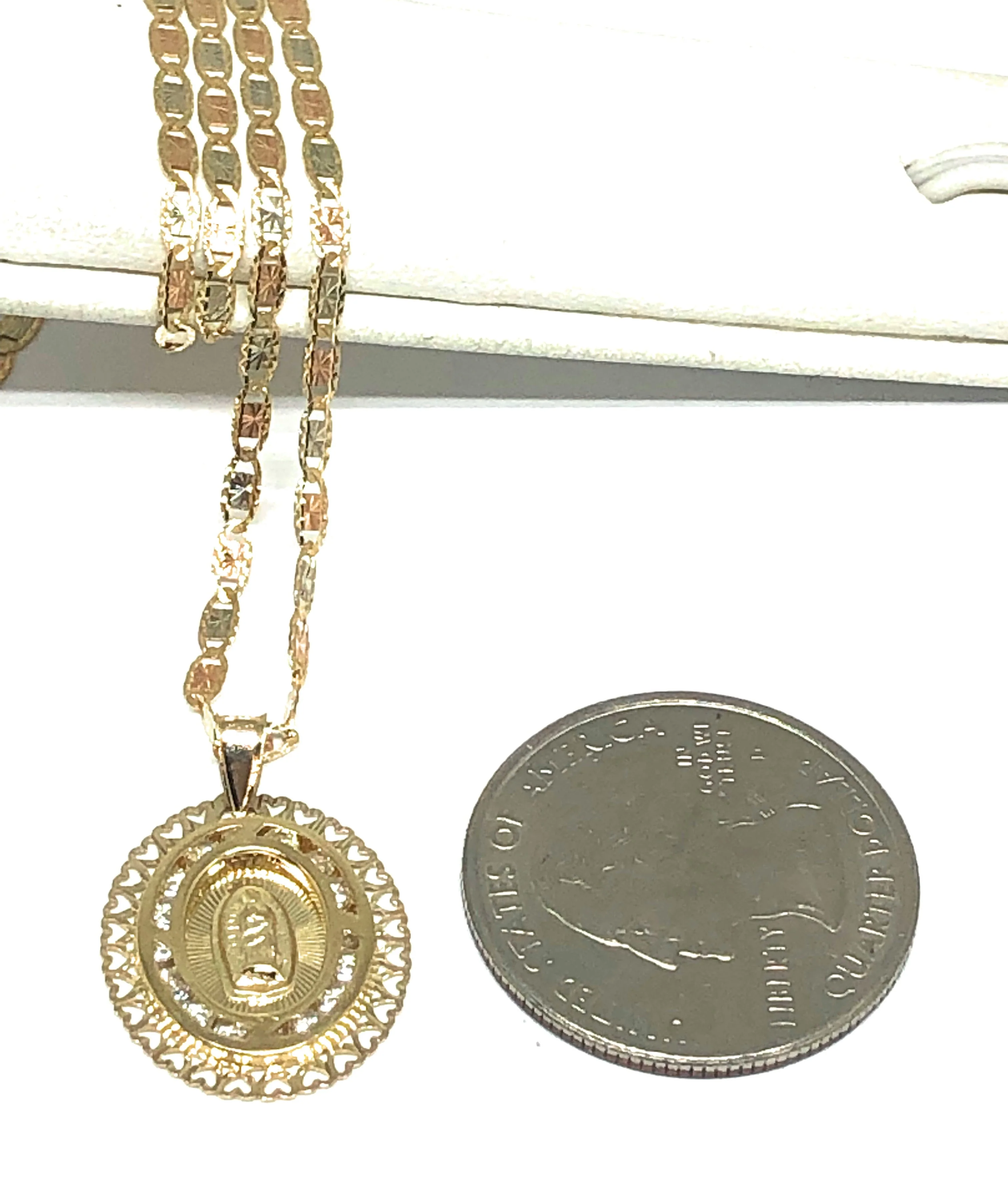 10k Solid Gold Virrgin Mary CZ Pendant Necklace Virrgen Gaudalupe Valentina Chain (SM) - Image 2