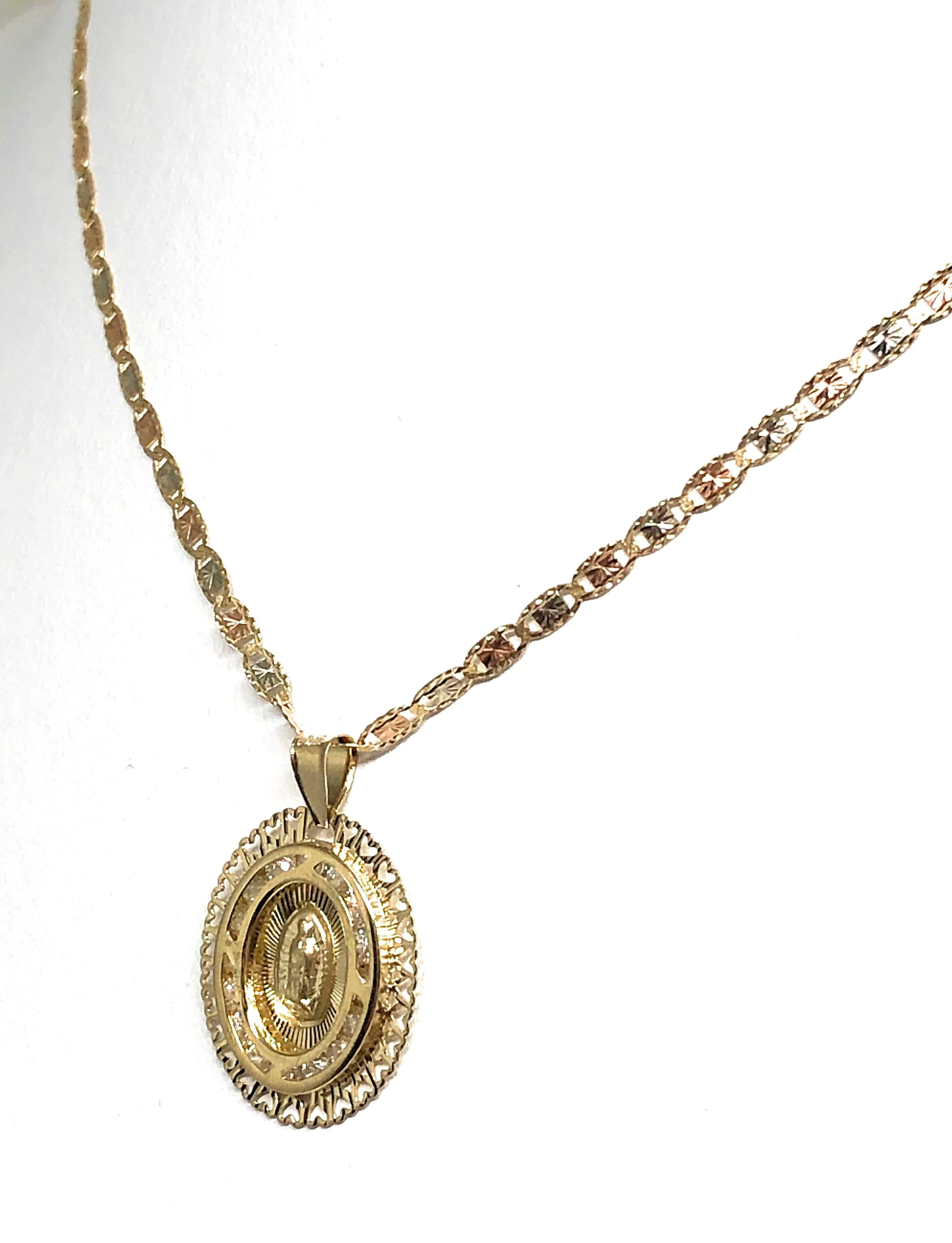10k Solid Gold Virrgin Mary CZ Pendant Necklace Virrgen Gaudalupe Valentina Chain (SM) - Image 5