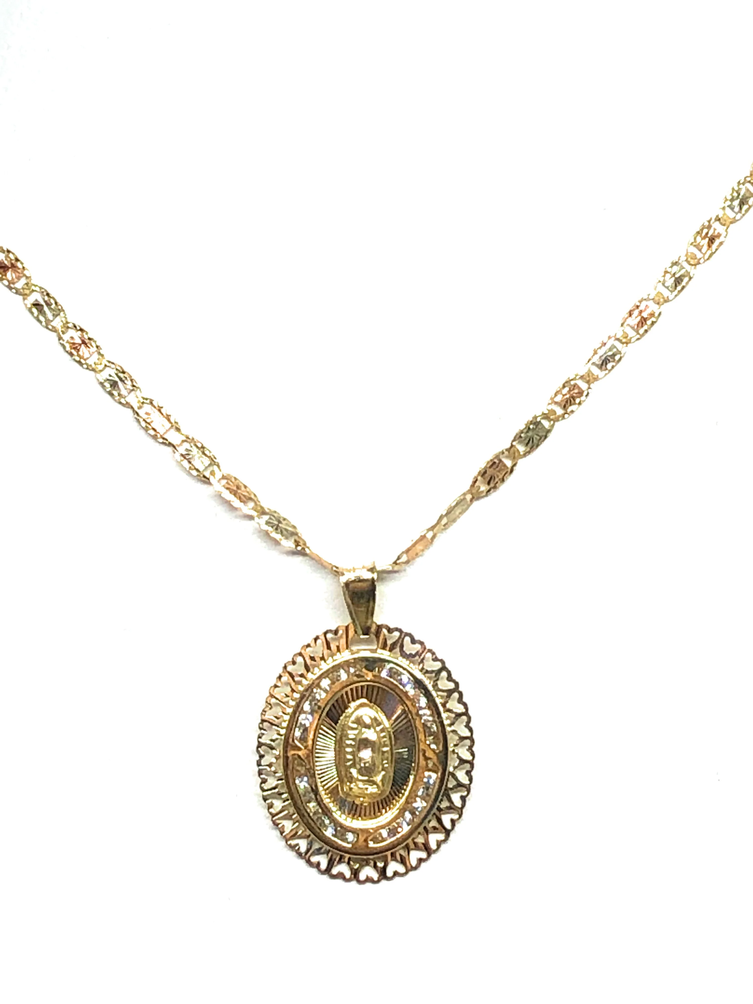 10k Solid Gold Virrgin Mary CZ Pendant Necklace Virrgen Gaudalupe Valentina Chain (SM) - Image 7