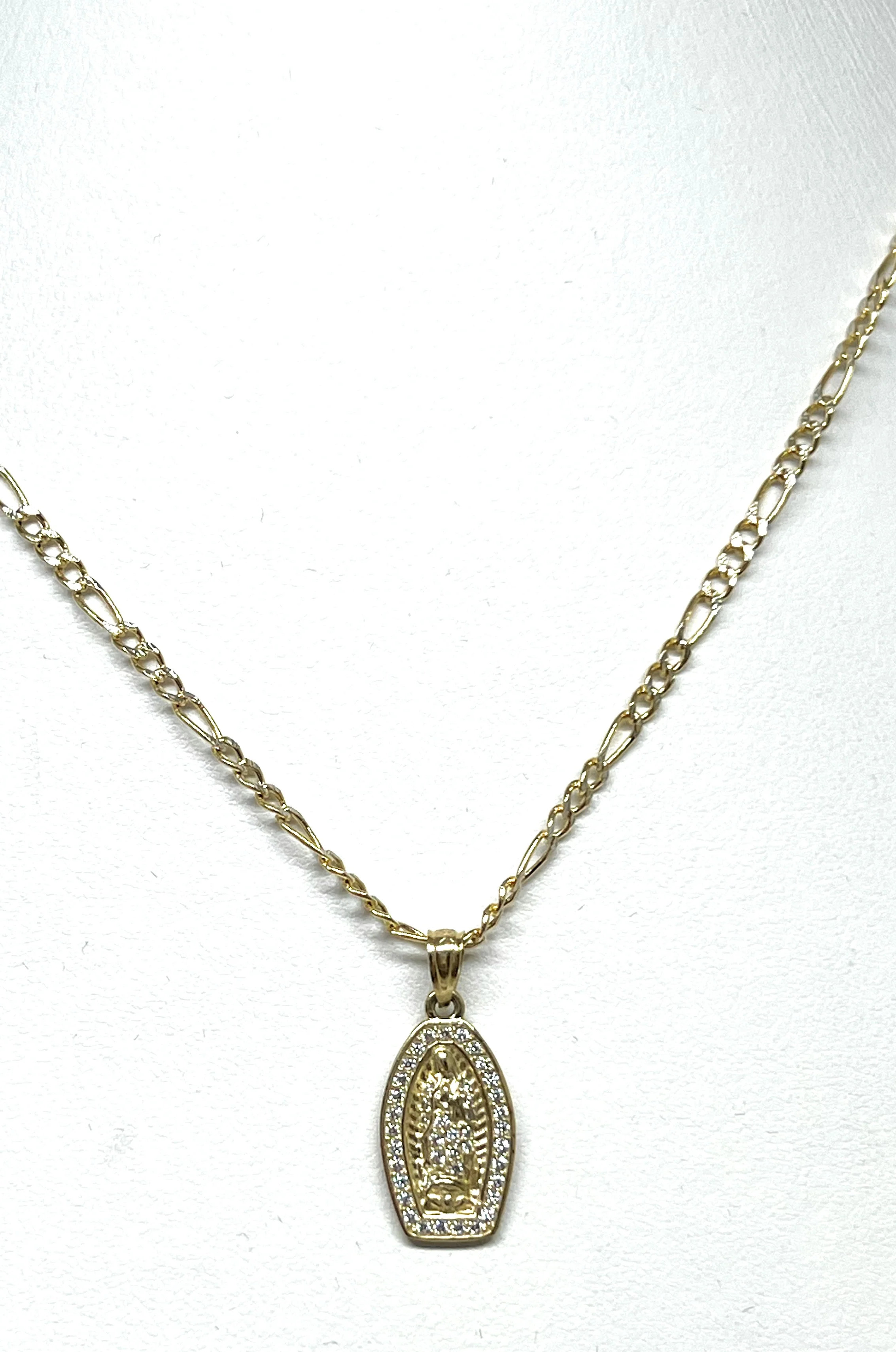10k Solid Gold  Virrgin Mary CZ SMALL Pendant Necklace Virrgen Gaudalupe - Image 5