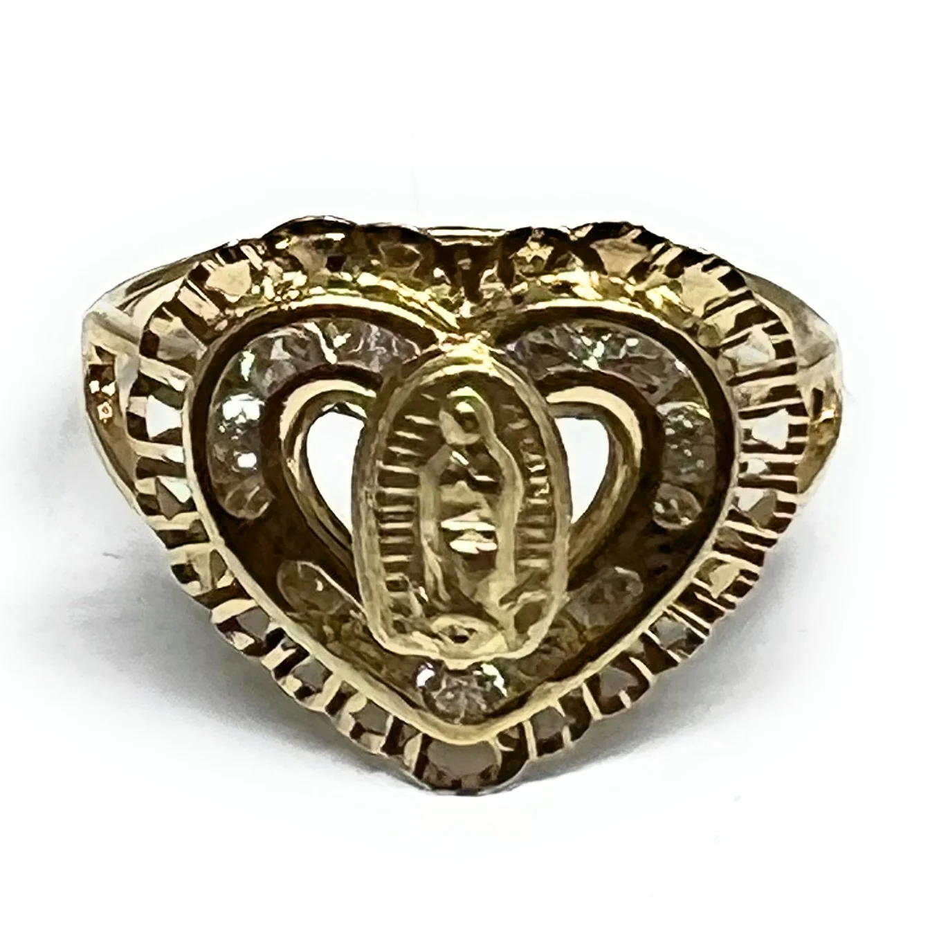 10k Solid Gold Virrgin Mary Heart CZ Ring