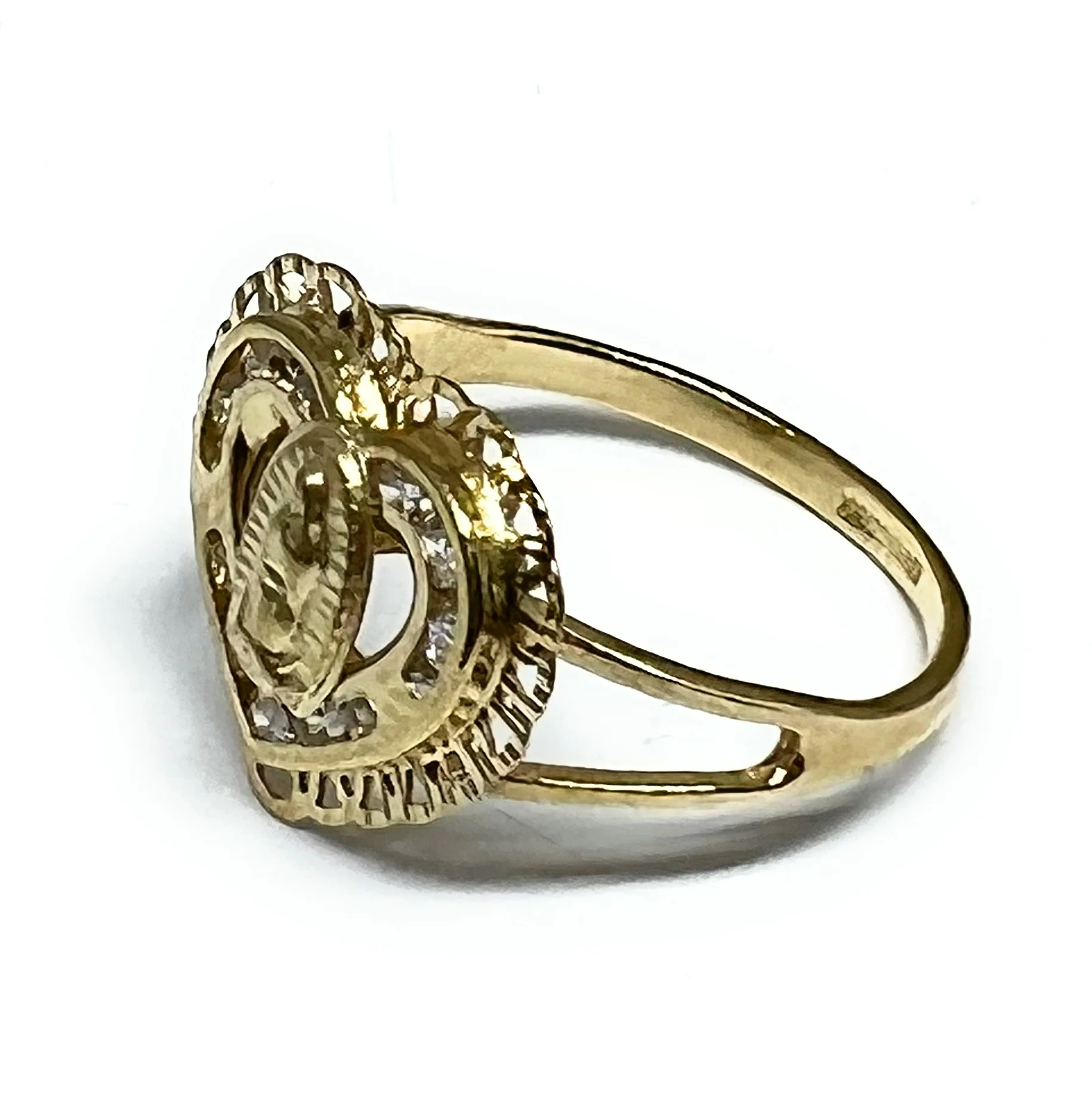 10k Solid Gold Virrgin Mary Heart CZ Ring - Image 2