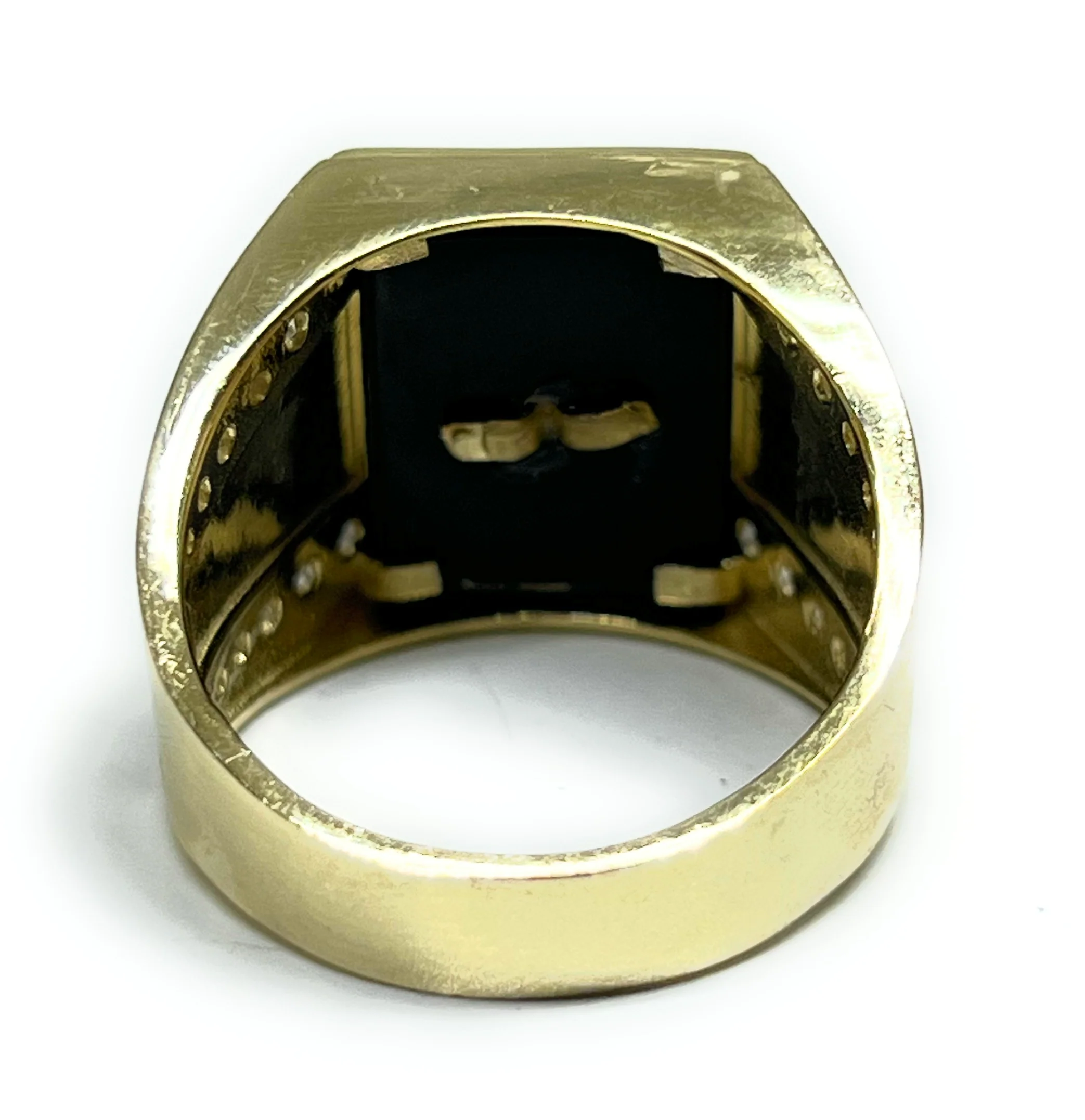 10k Solid Gold Virrgin Mary ONYX CZ GREEK BORDER Ring (9g) - Image 3