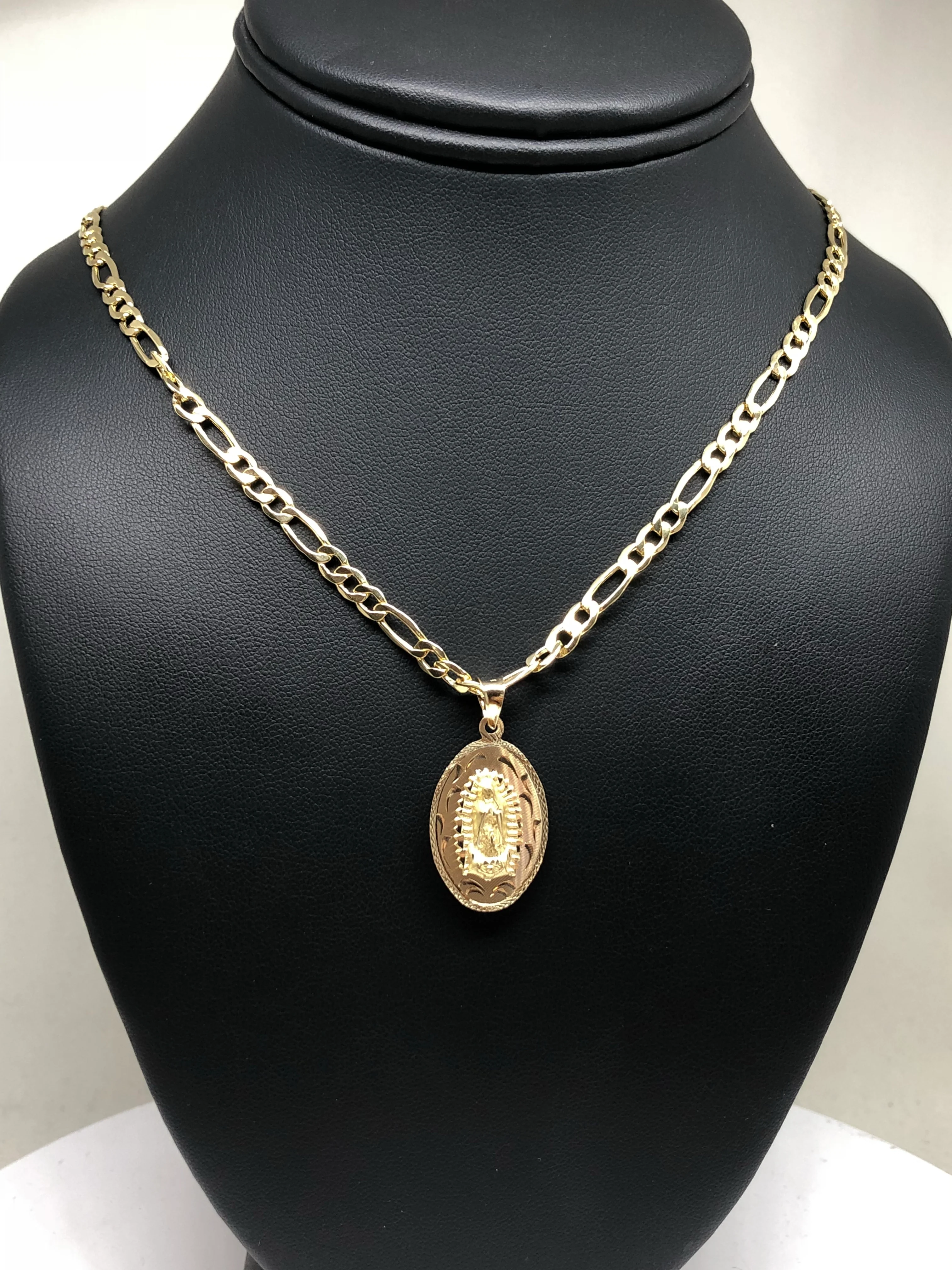 10k Solid Gold Yellow 2 Sided Virrgin Mary Jesus Christ Dos Lados Pendant Necklace with Chain - Image 6