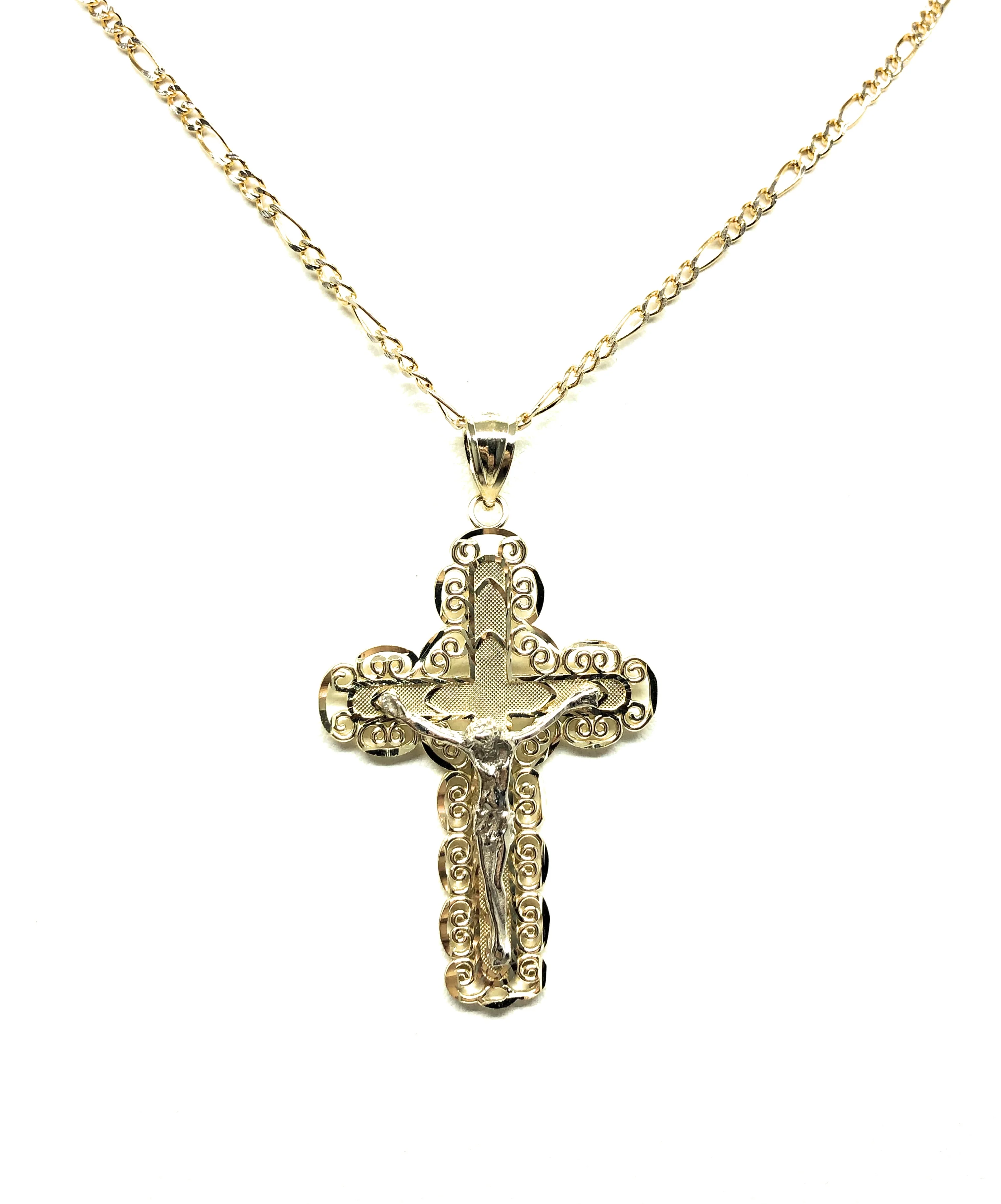 10k Solid Gold Yellow 2-Tone Jesus Cross Crucifix Pendant Necklace (SM,LG) - Image 5