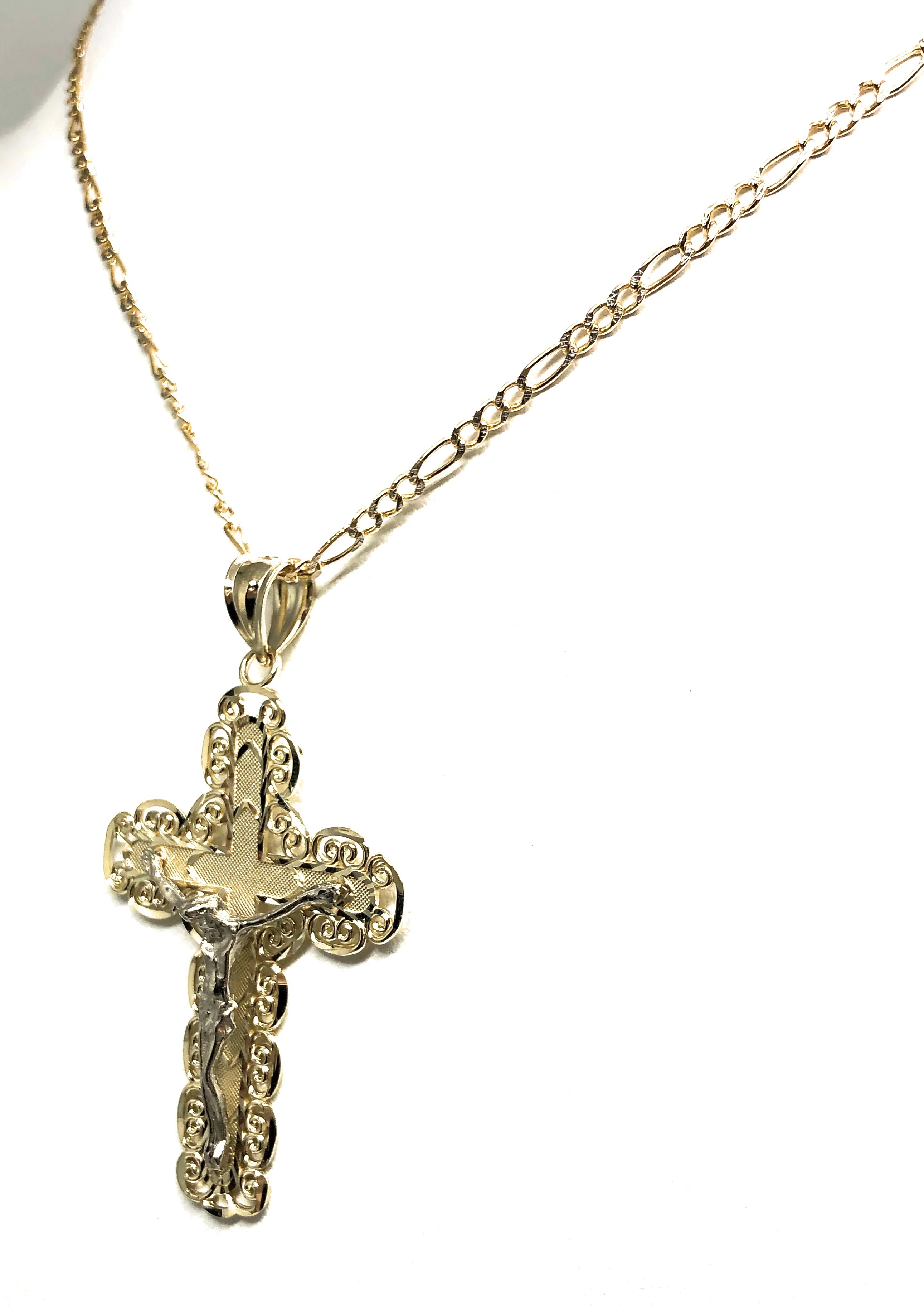 10k Solid Gold Yellow 2-Tone Jesus Cross Crucifix Pendant Necklace (SM,LG) - Image 8