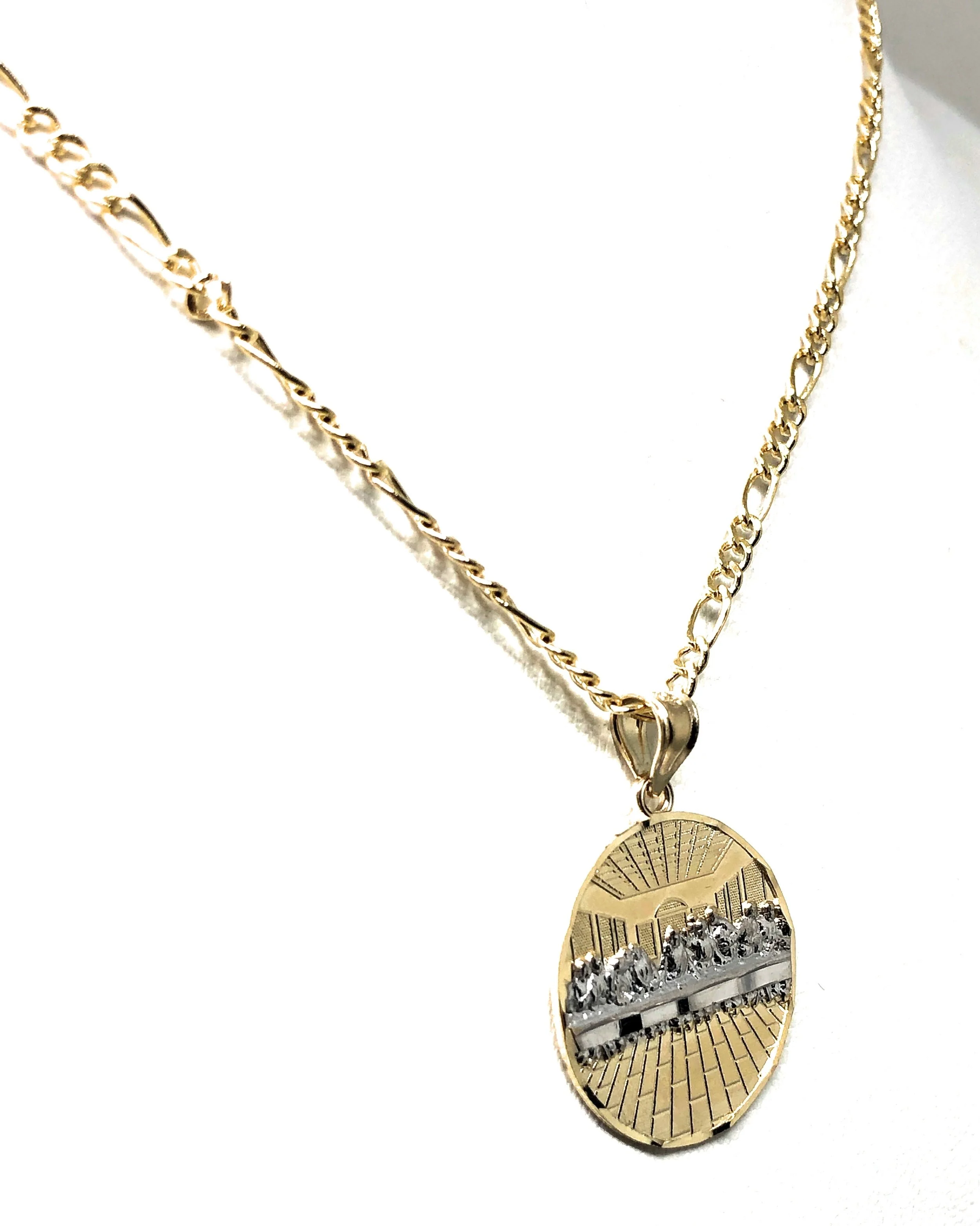 10k Solid Gold Yellow 2-Tone Jesus Last Supper Round Pendant Necklace (SM, MED, LG) - Image 6