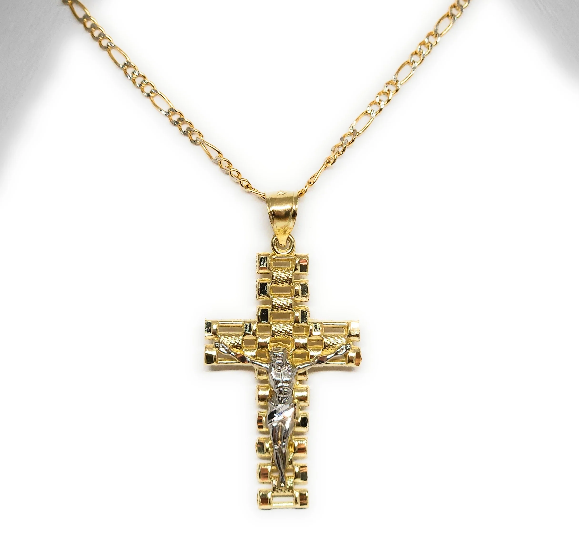 10k Solid Gold Yellow 2-Tone Jesus "ROLEX" STYLE Cross Crucifix Pendant Necklace (MED, LG) - Image 6