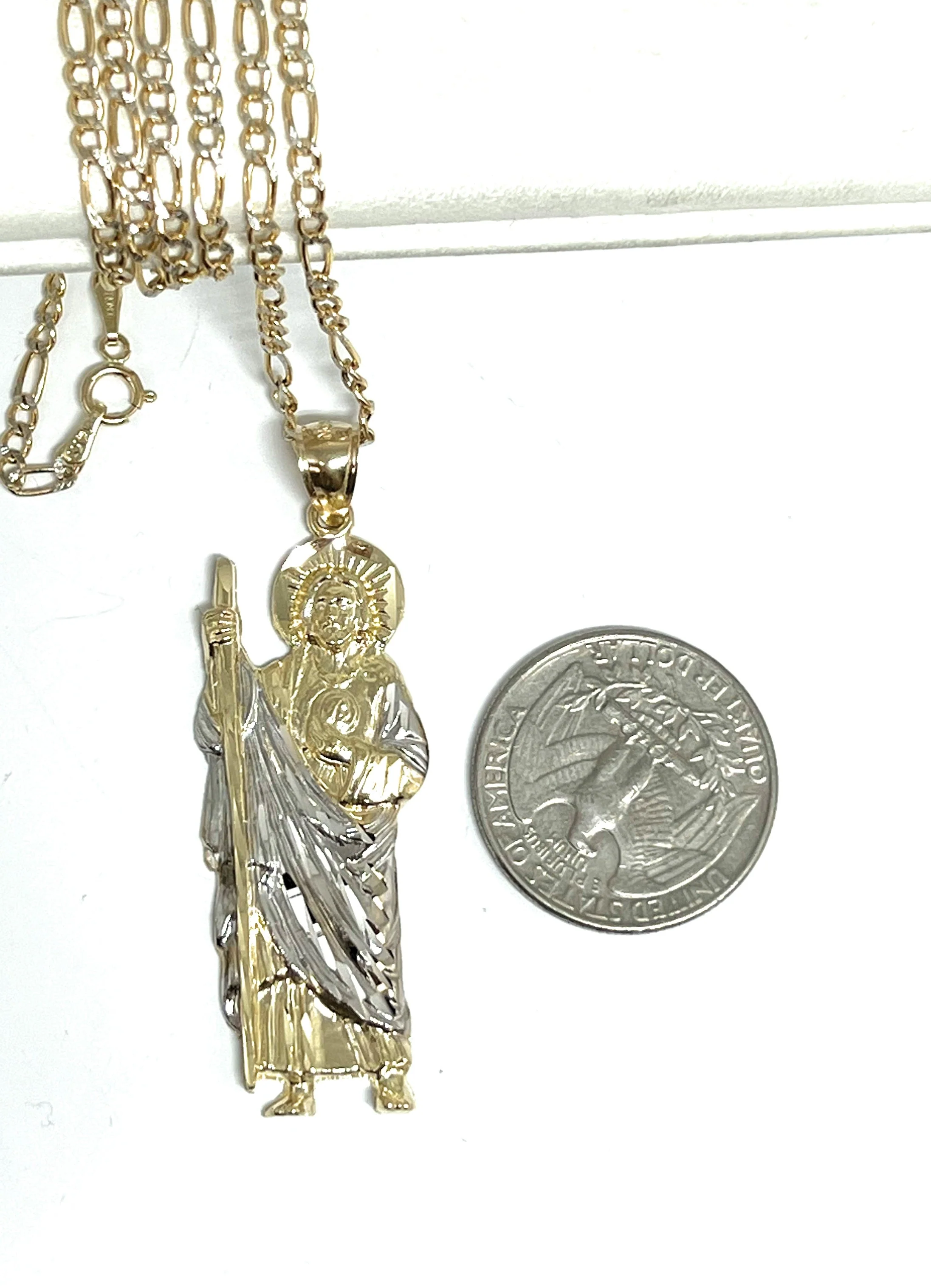 10k Solid Gold Yellow 2-Tone Saan Judas Saaint Jude Pendant (SM, LG) - Image 6