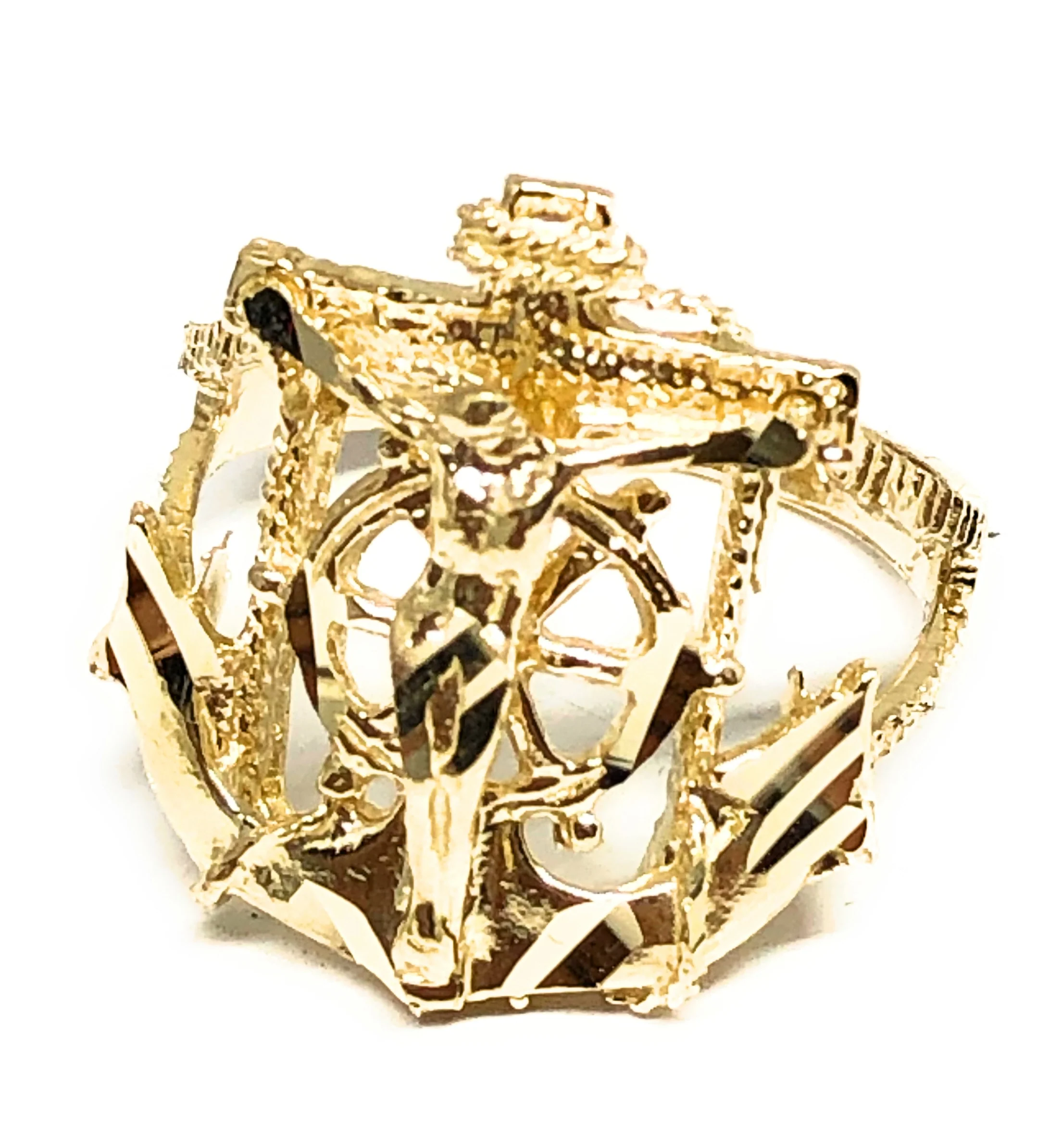 10k Solid Gold Yellow Anchor Crucifix Jesus Ring