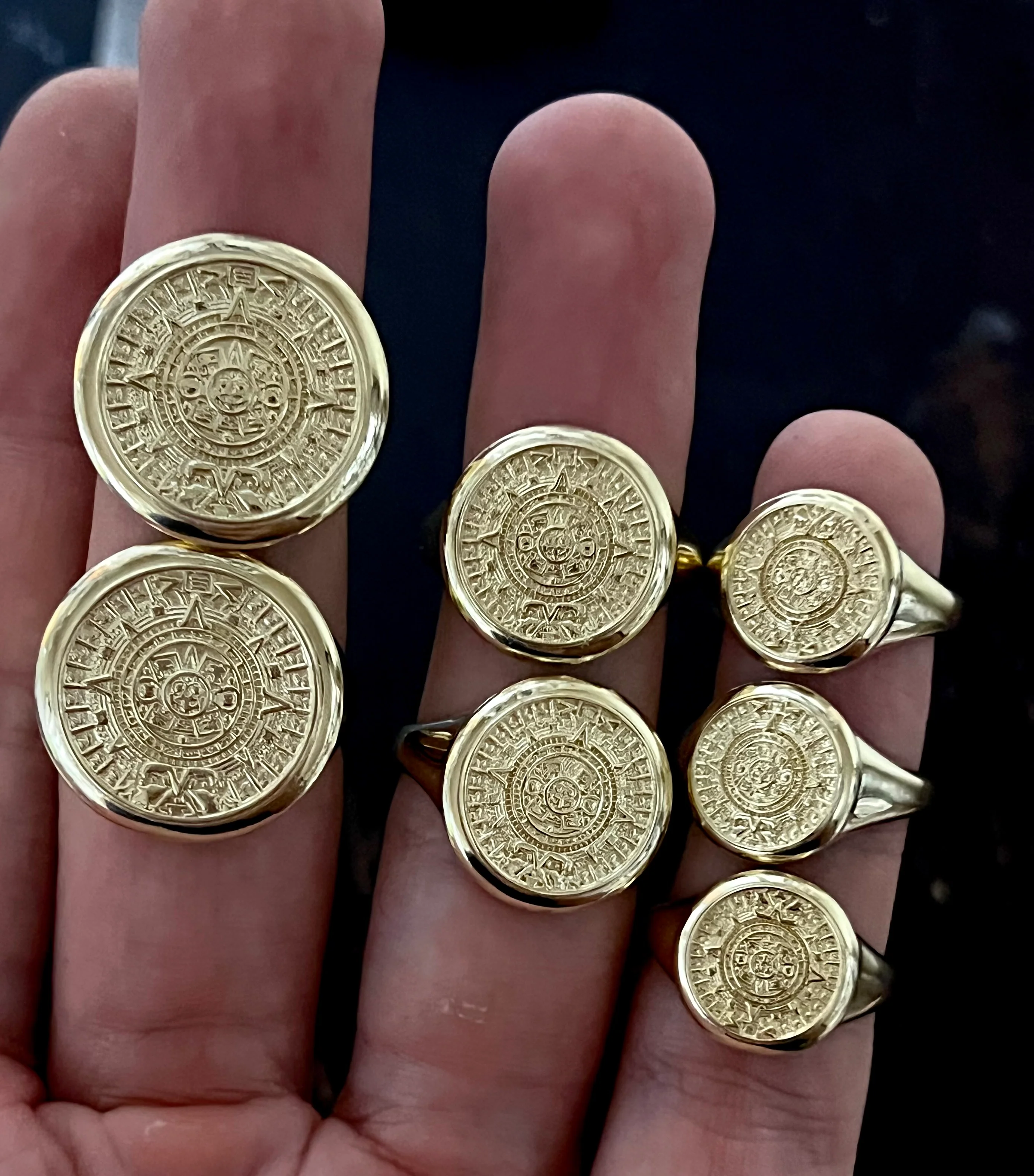 10k Solid Gold Yellow AZTEC CALENAR Ring (SM, MED,LG) - Image 2