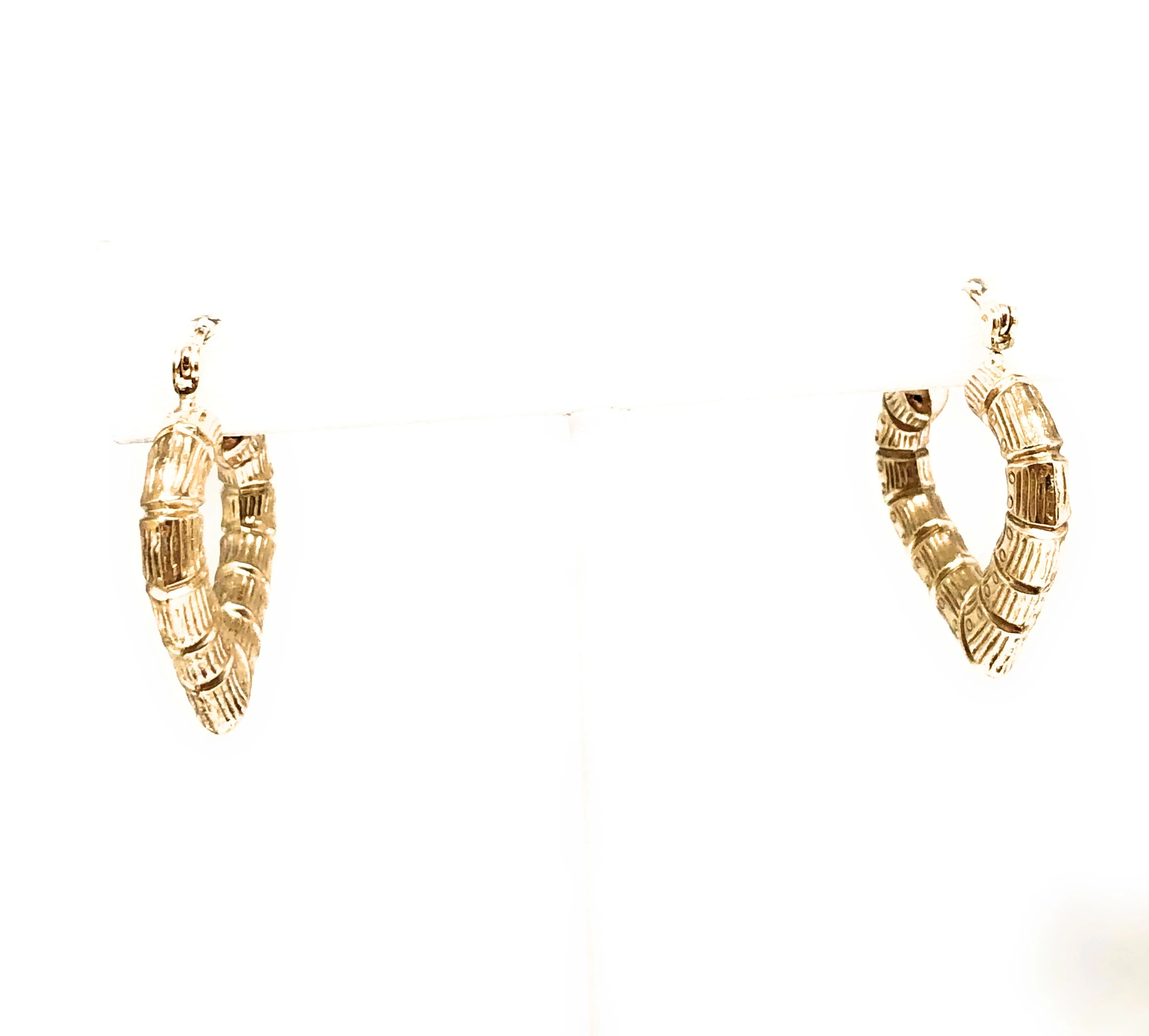 10k Solid Gold Yellow Bamboo Heart Hoop Earrings 1 INCH Arracadas - Image 4