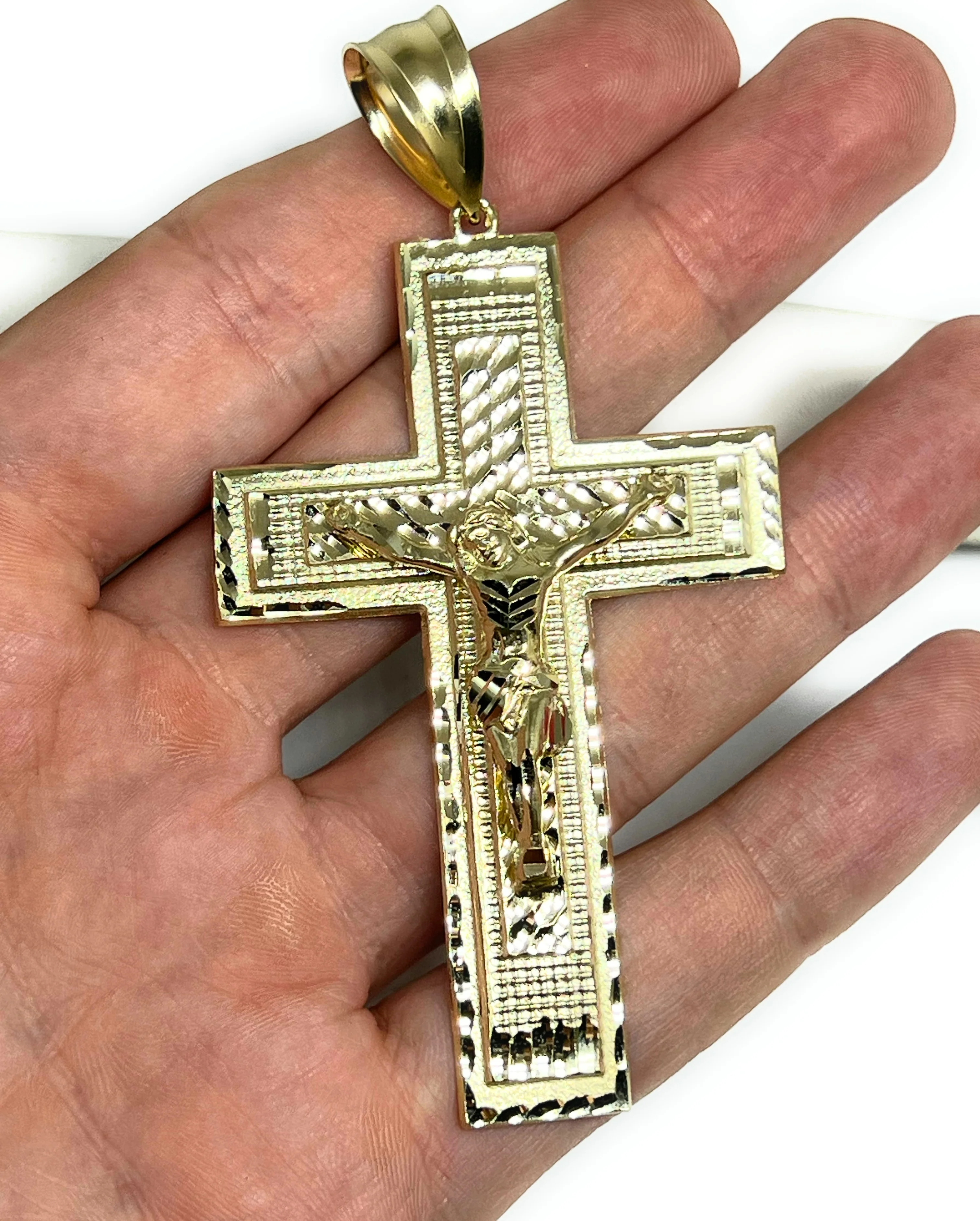 10k Solid Gold Yellow BIG XXL Jesus Cross Crucifix Pendant Necklace (21.9g) - Image 2