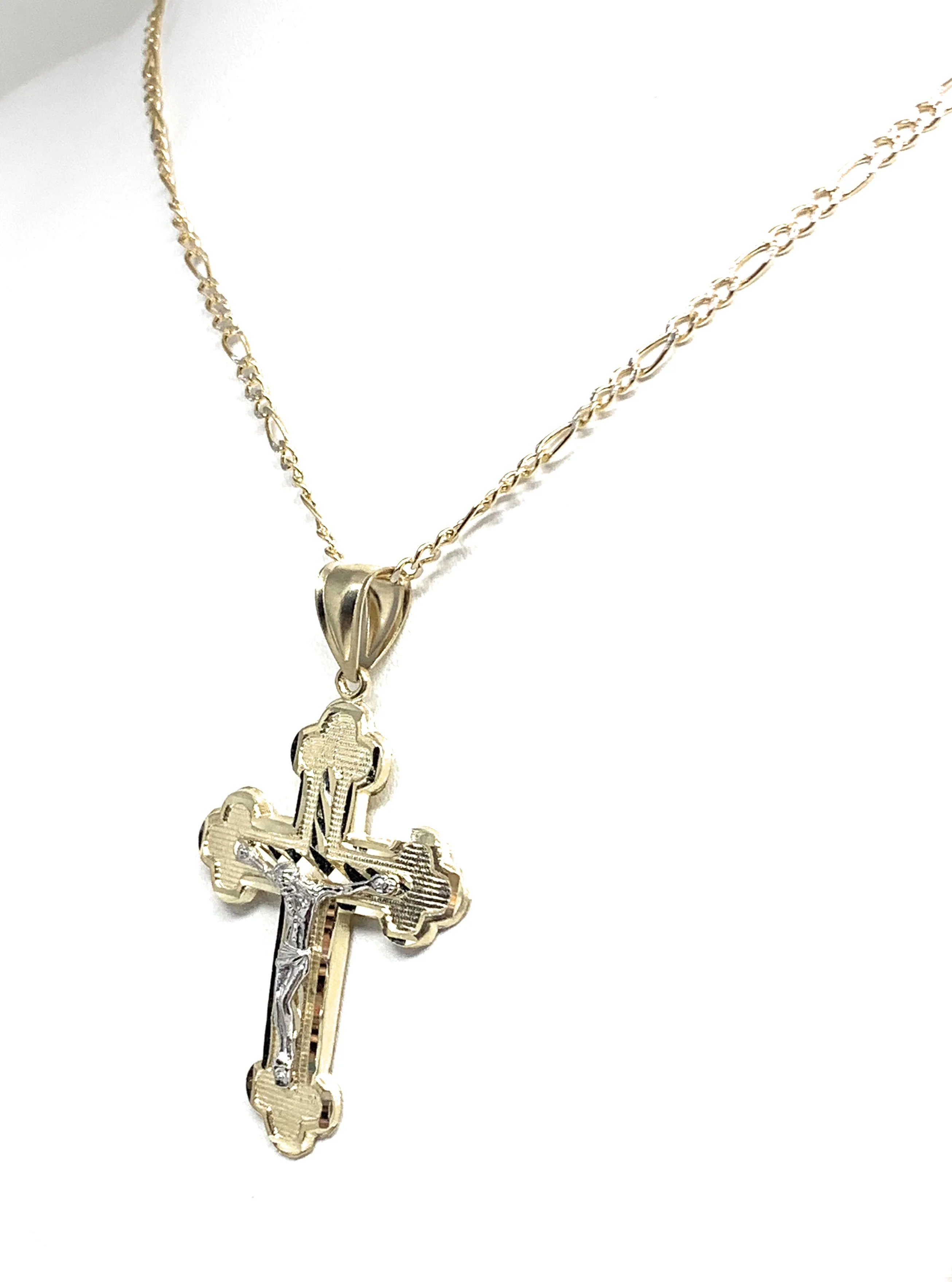 10k Solid Gold Yellow Classic 2-Tone Jesus Cross Classic Crucifix Pendant Necklace - Image 7