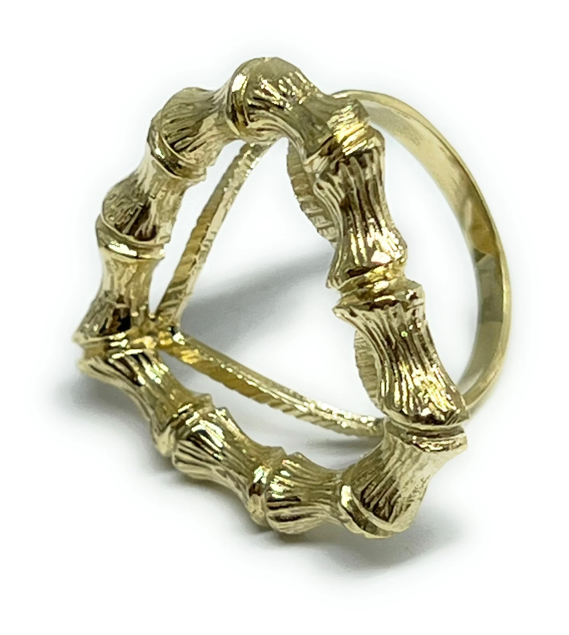 10k Solid Gold Yellow Classic BAMBOO Heart Ring - Image 3
