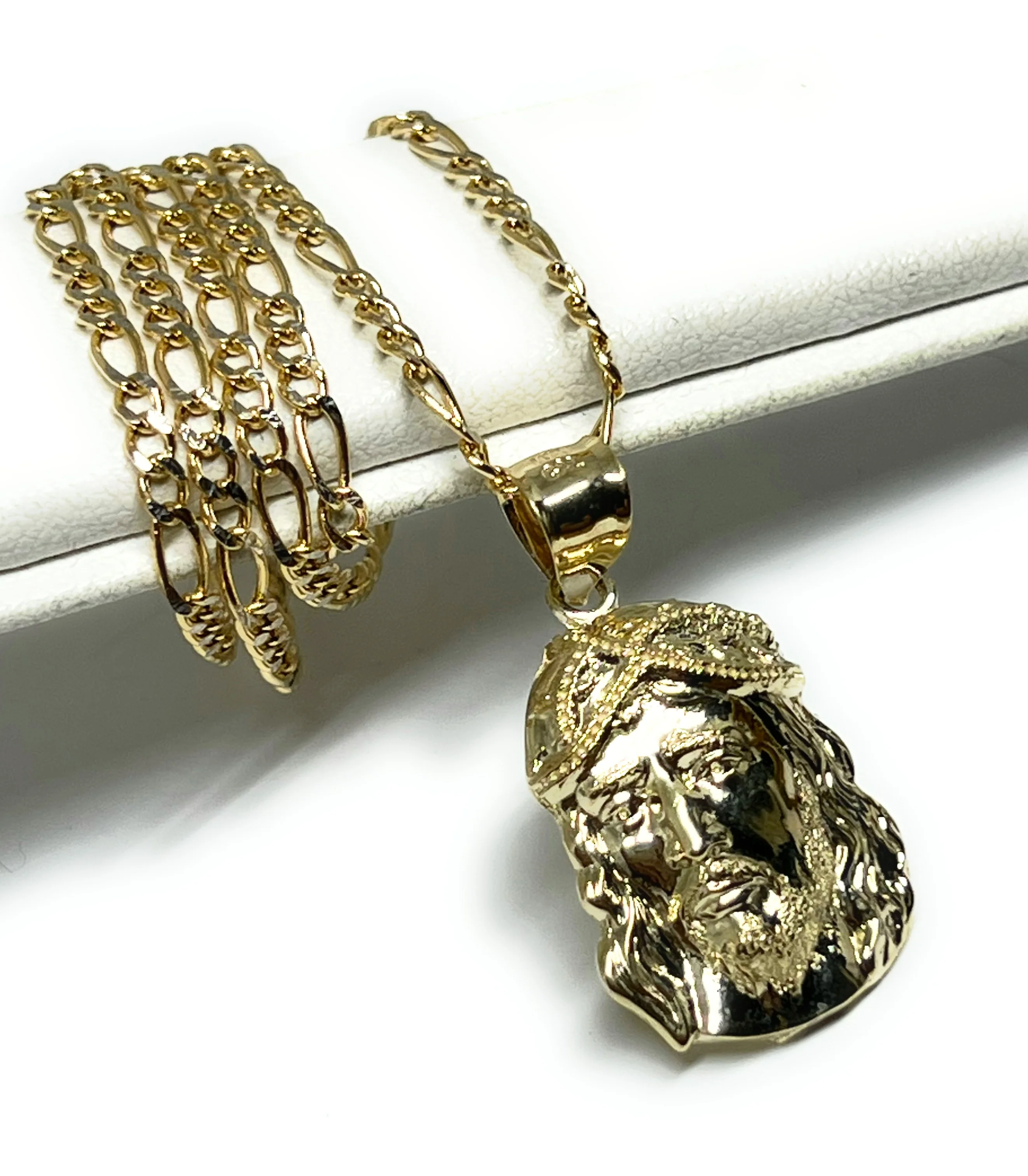 10k Solid Gold Yellow Classic Jesus Face Pendant Necklace (SM, MED, LG) - Image 5