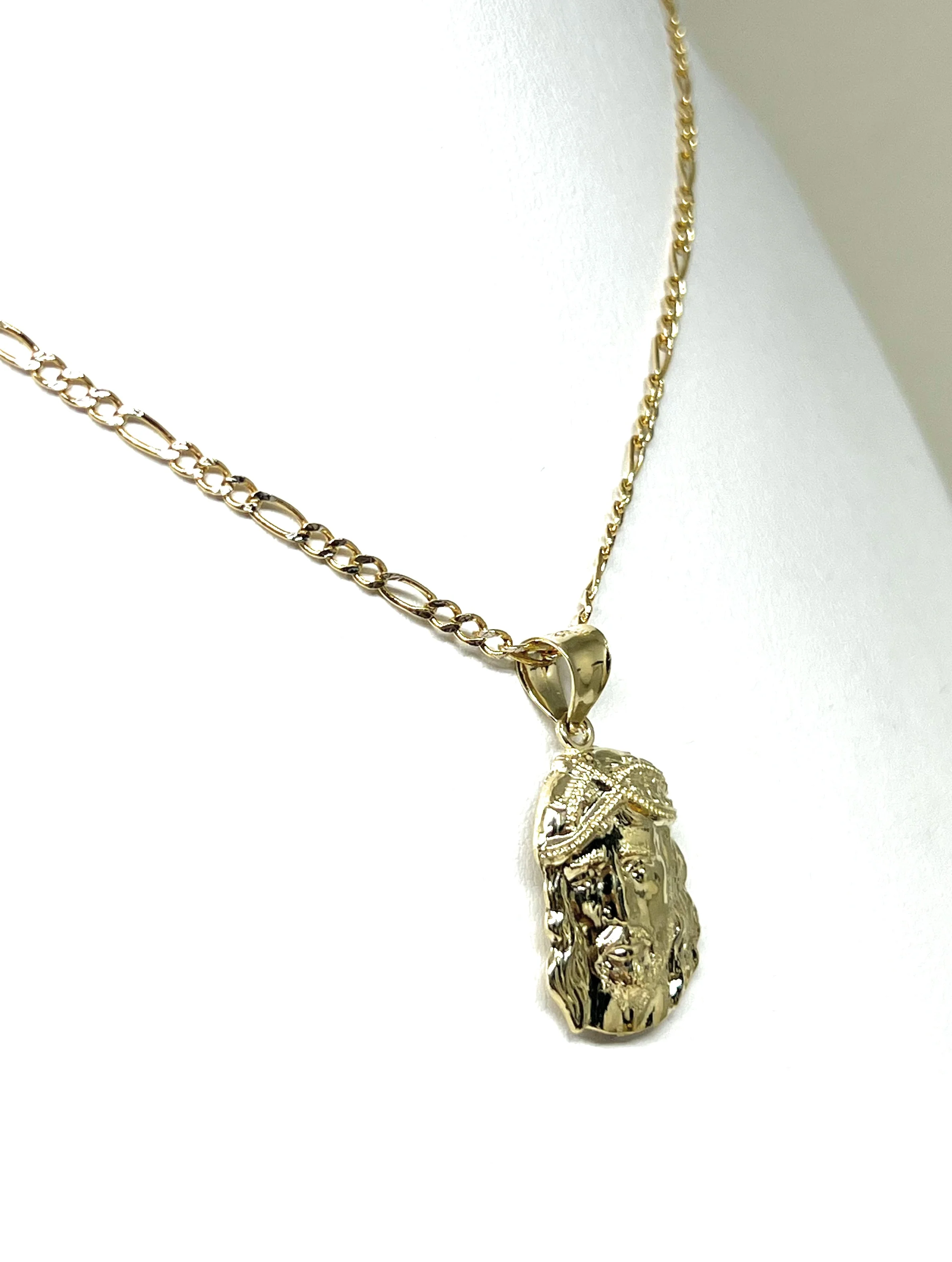 10k Solid Gold Yellow Classic Jesus Face Pendant Necklace (SM, MED, LG) - Image 8