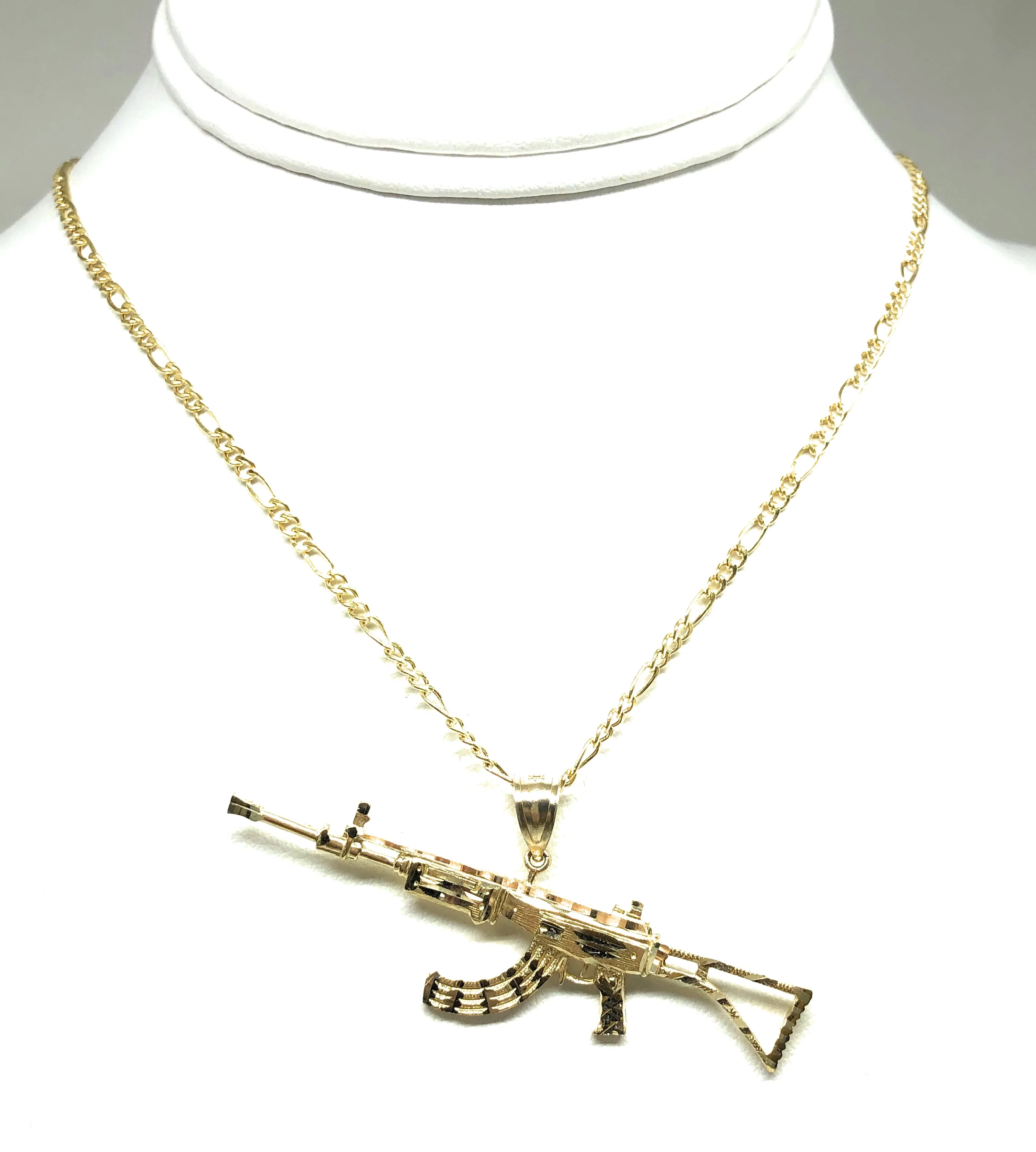10k Solid Gold Yellow Classic Machine Gun AK-47 Pendant Necklace - Image 5