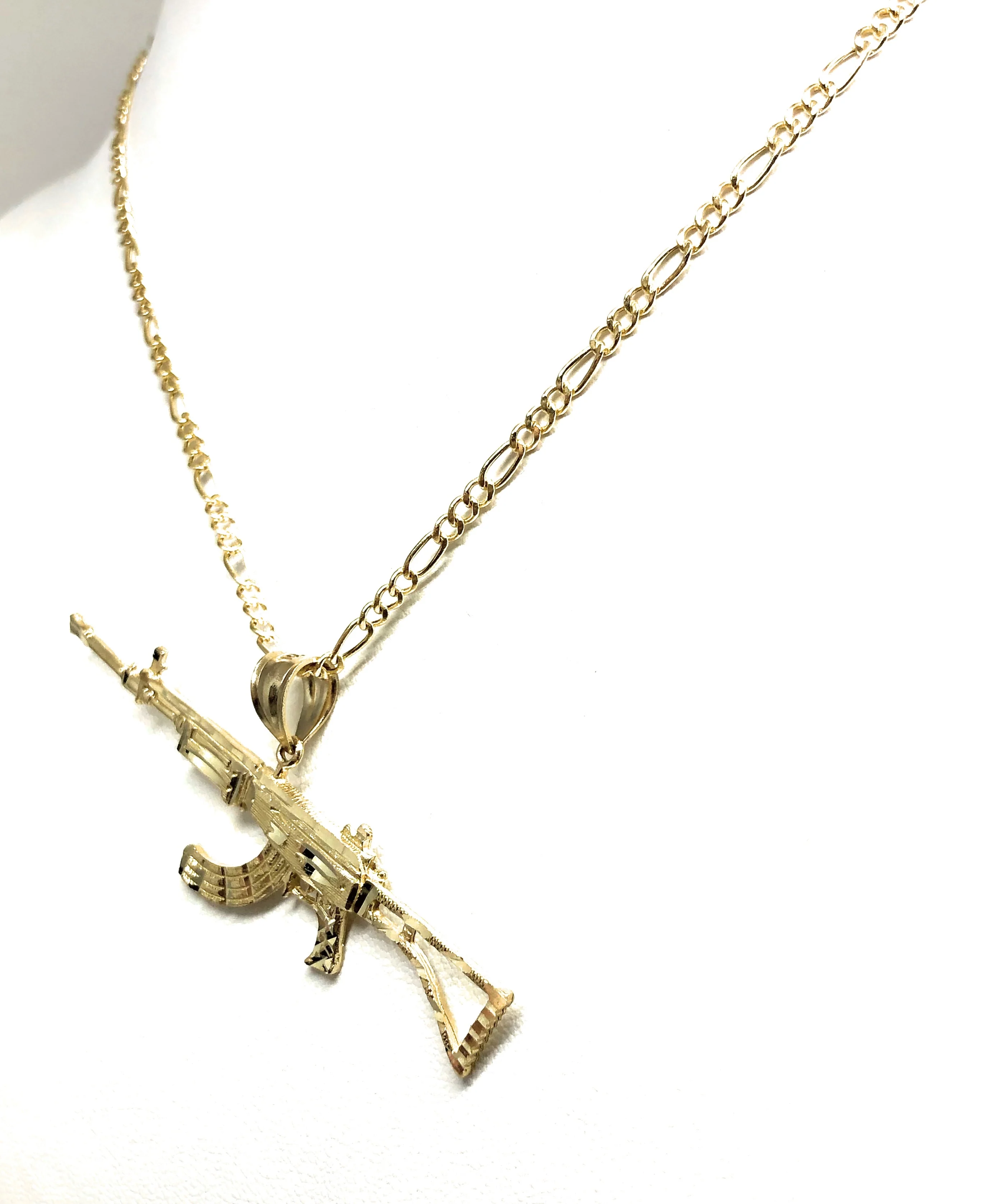10k Solid Gold Yellow Classic Machine Gun AK-47 Pendant Necklace - Image 7