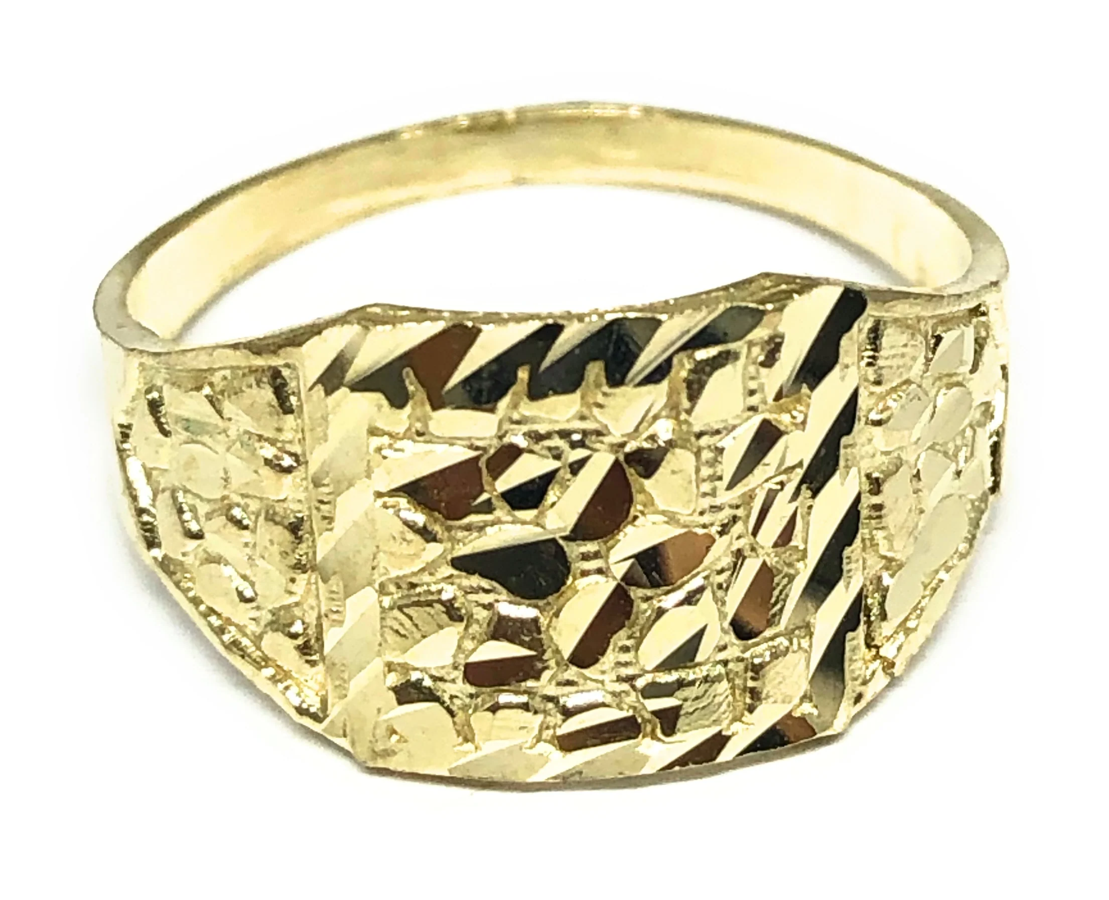 10k Solid Gold Yellow Classic Nugget Square Ring (SM, XS)