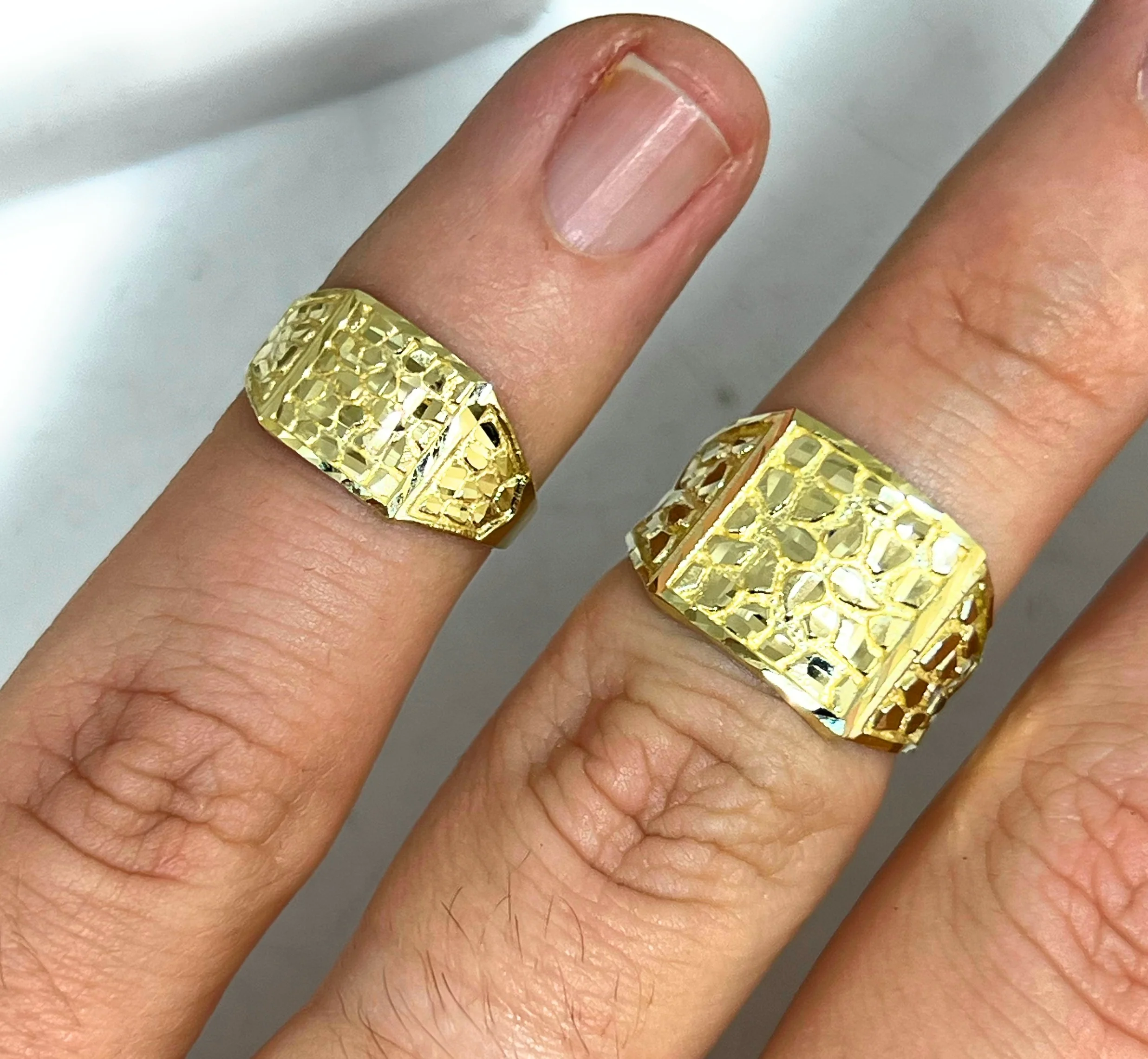 10k Solid Gold Yellow Classic Nugget Square Ring (SM, XS) - Image 2