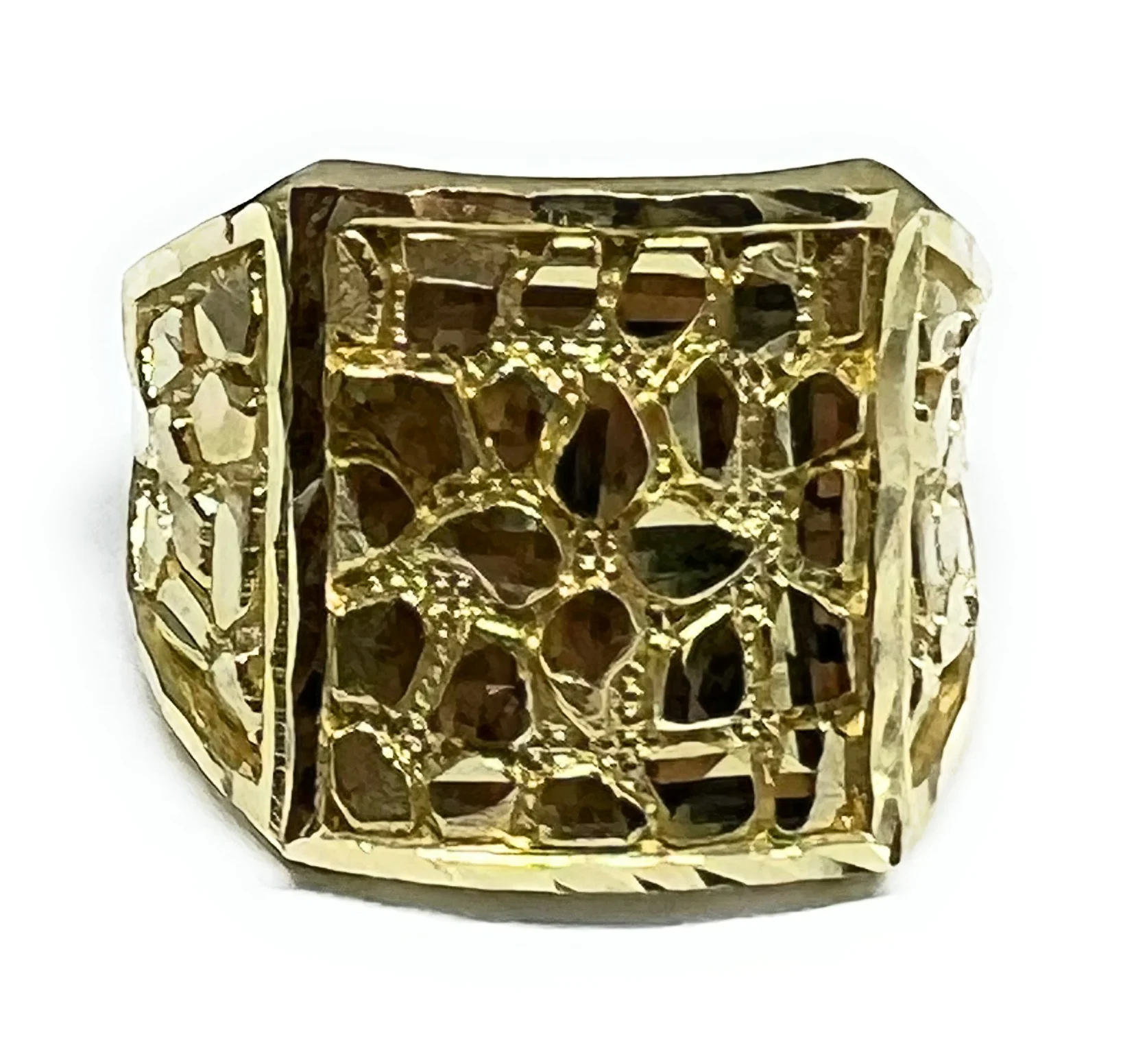 10k Solid Gold Yellow Classic Nugget Square Ring (XL) (6.9g)