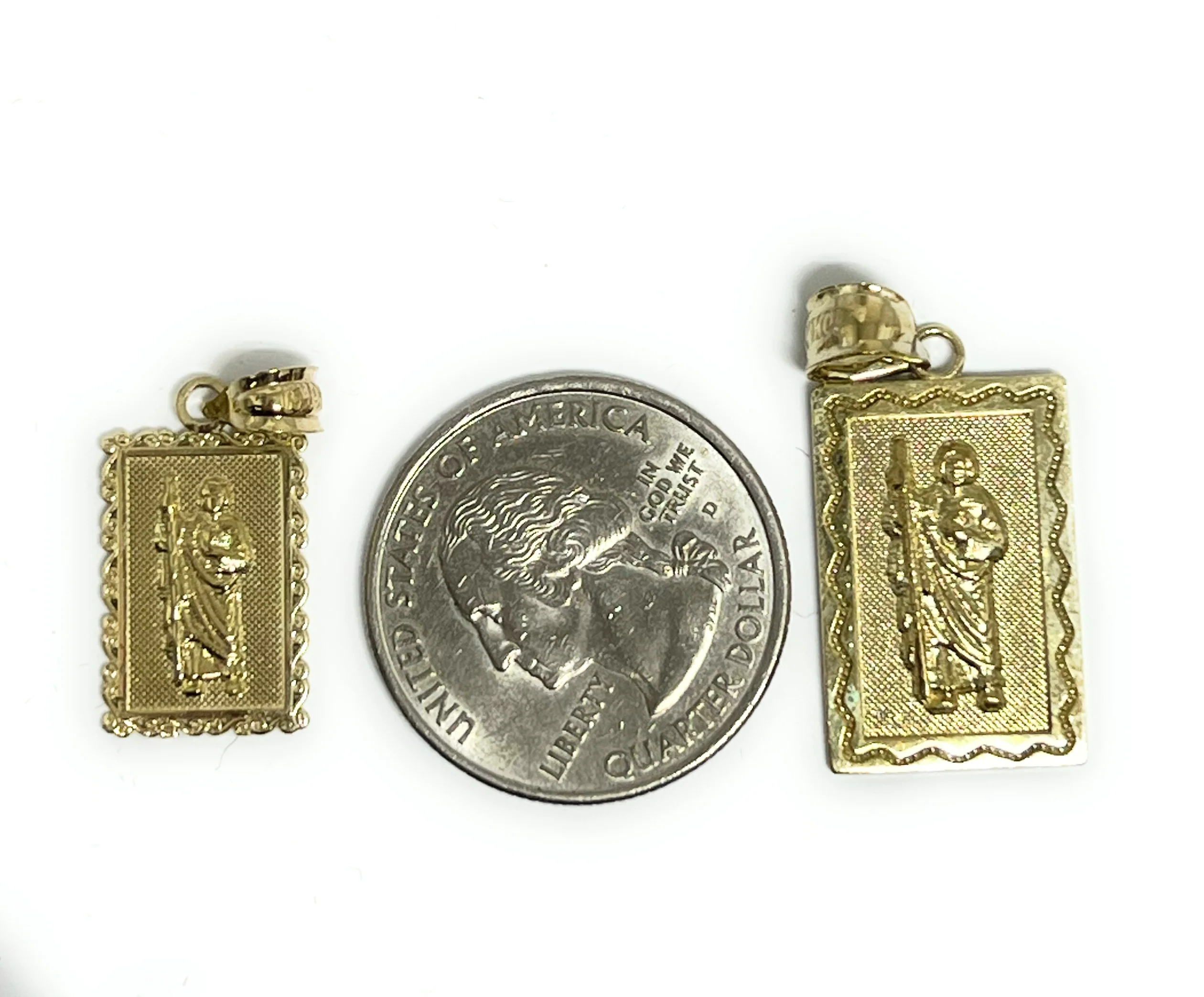 10k Solid Gold Yellow Classic Saan Judas Saaint Jude Square Pendant with Figaro Chain (MED, SM) - Image 2
