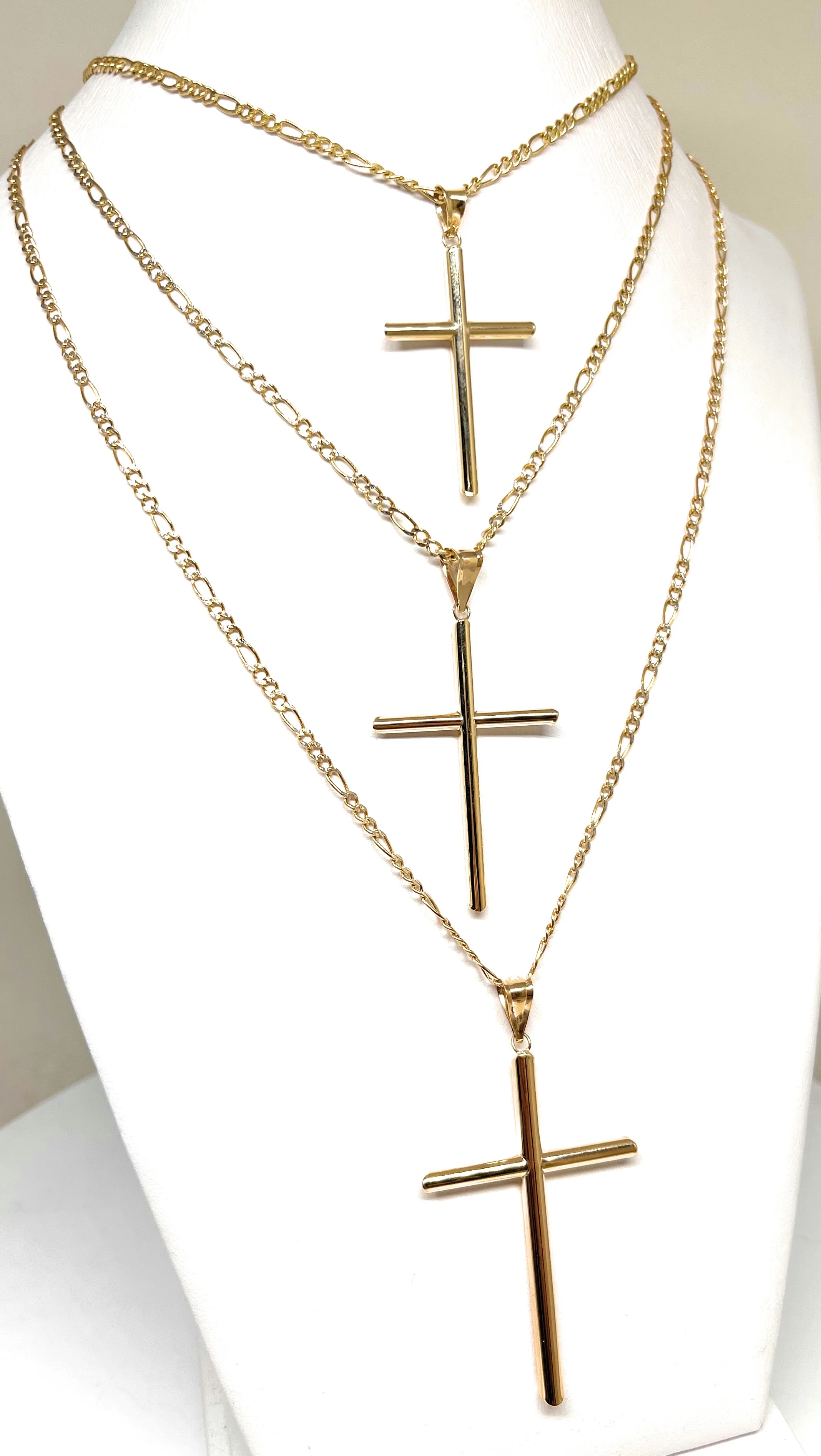 10k Solid Gold Yellow Classic Tube Cross Pendant Necklace (SM,MED,LG) (MADE IN MX) - Image 5