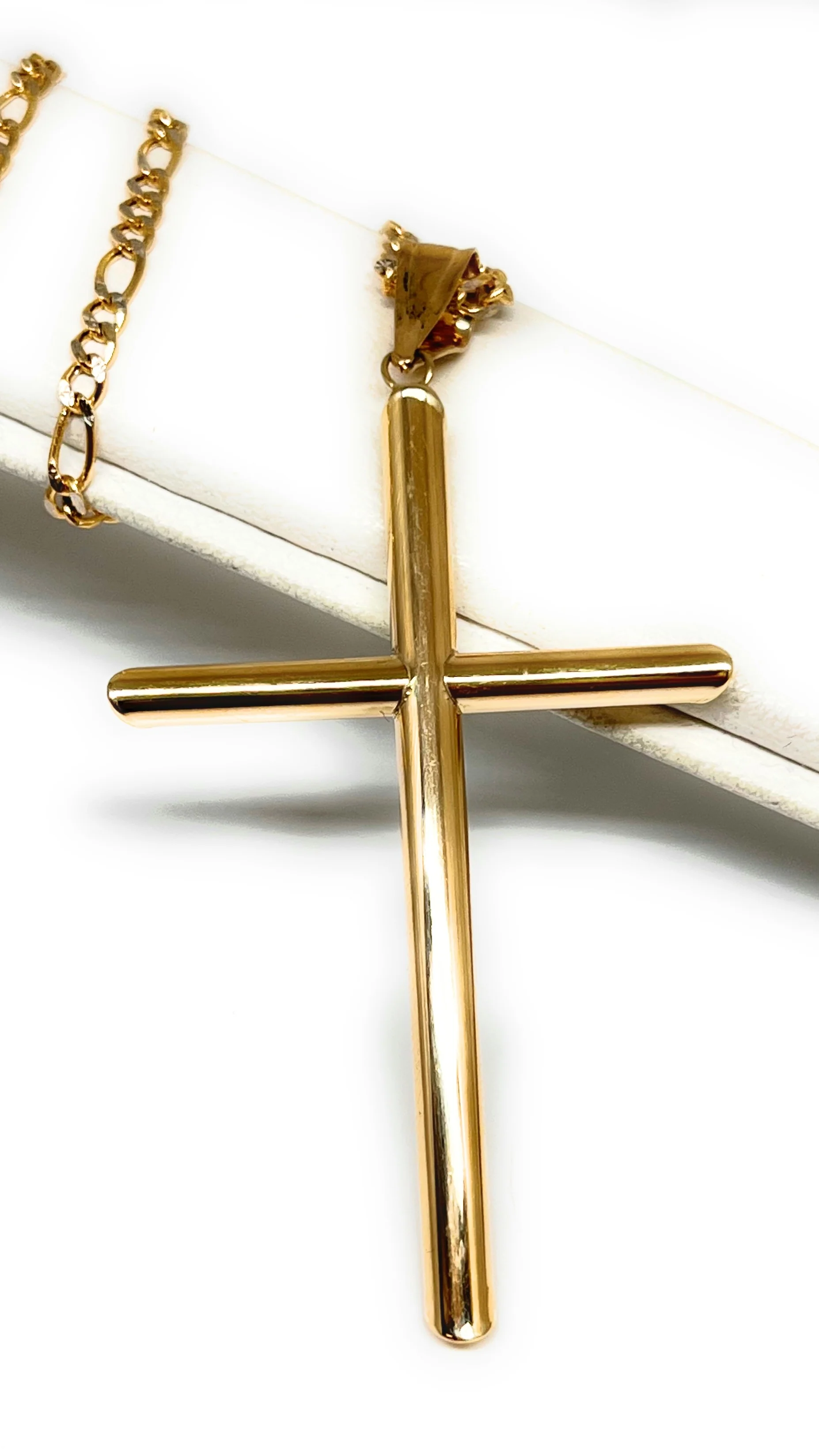 10k Solid Gold Yellow Classic Tube Cross Pendant Necklace (SM,MED,LG) (MADE IN MX) - Image 7