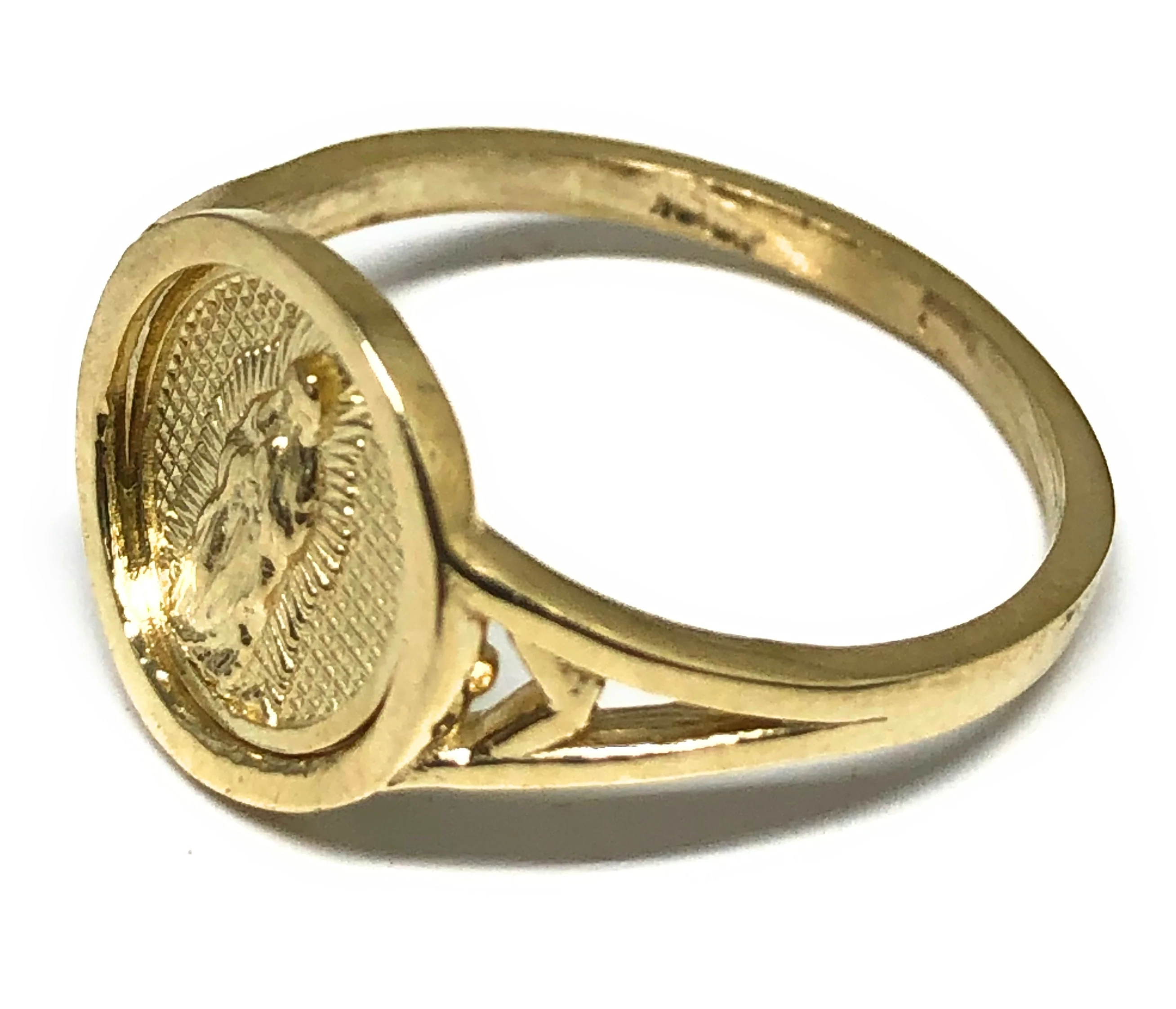 10k Solid Gold Yellow Classic Virrgin Mary Signet Ring - Image 2