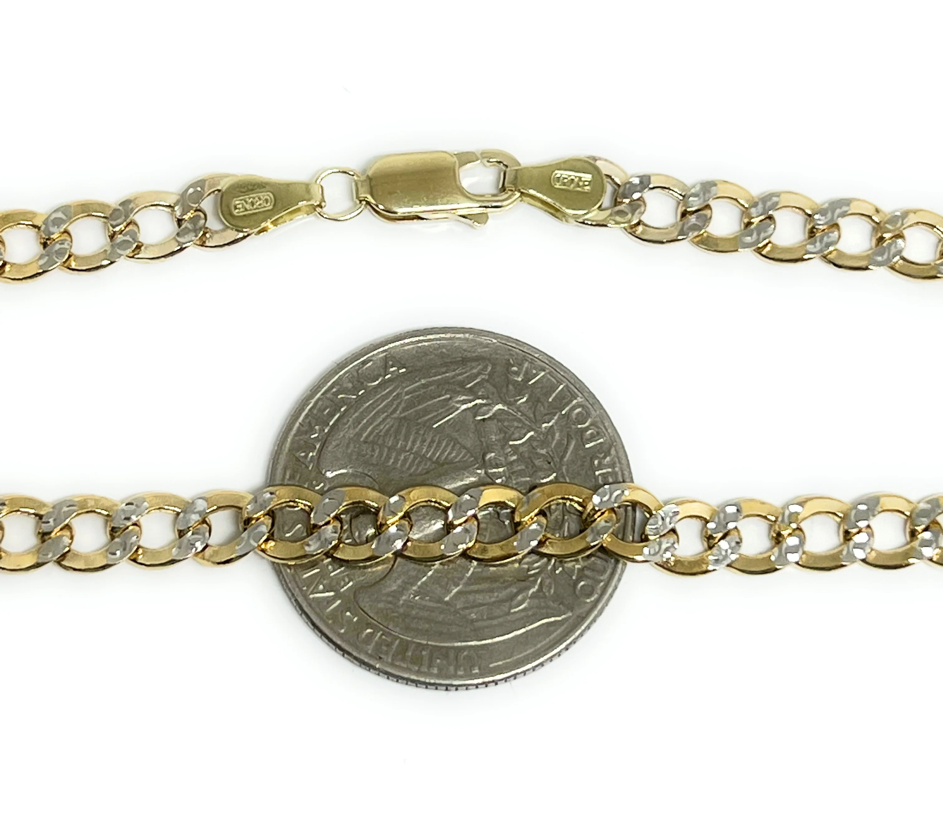 10k Solid Gold Yellow Cuban CURB Link Diamond Cut (White Gold) Brracelet 7-8 inch 5.2mm Width - Image 2