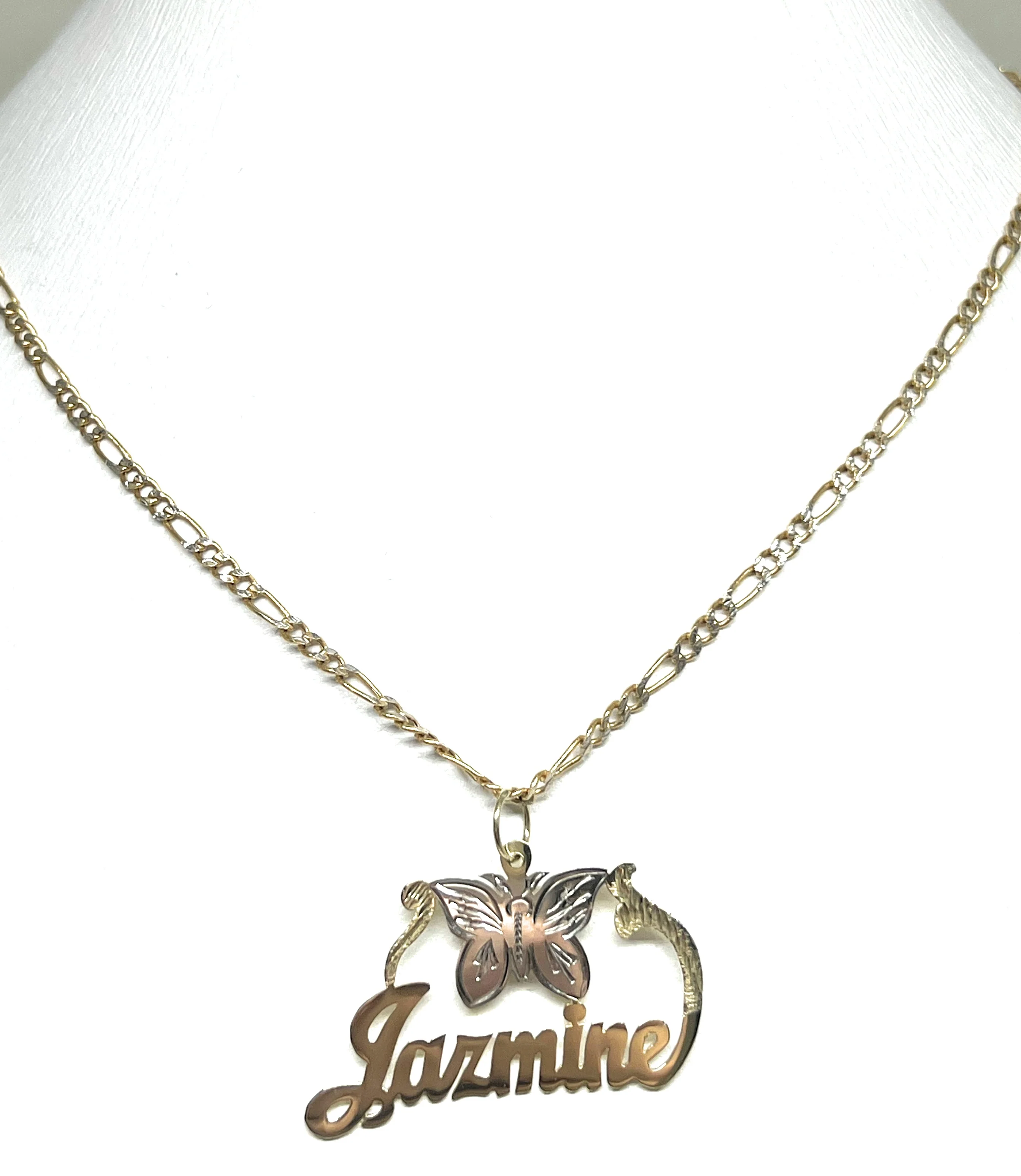 10k Solid Gold Custom Cursive Butterflies Nameplate Pendant Necklace with Chain Options - Image 4