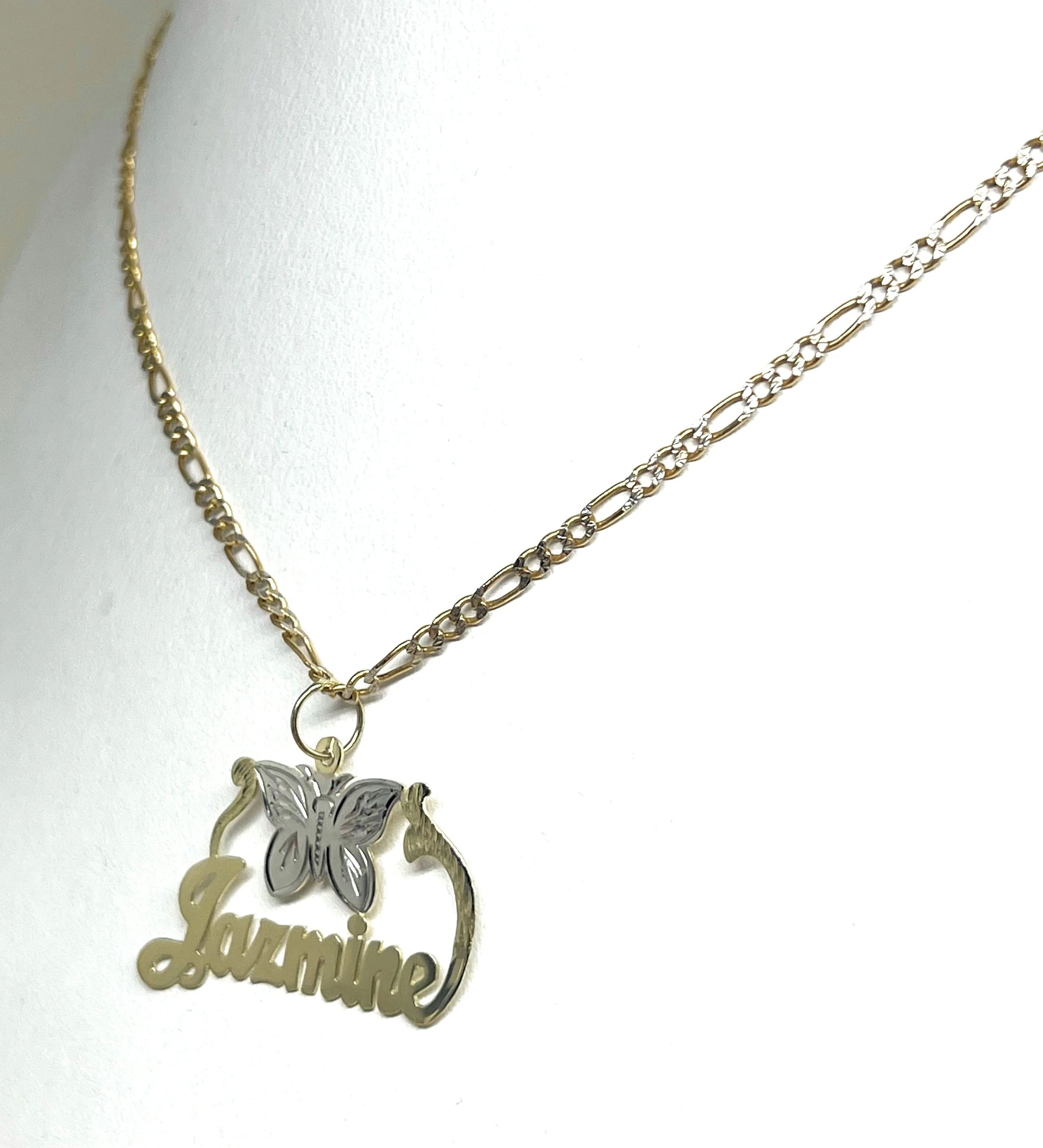 10k Solid Gold Custom Cursive Butterflies Nameplate Pendant Necklace with Chain Options - Image 5