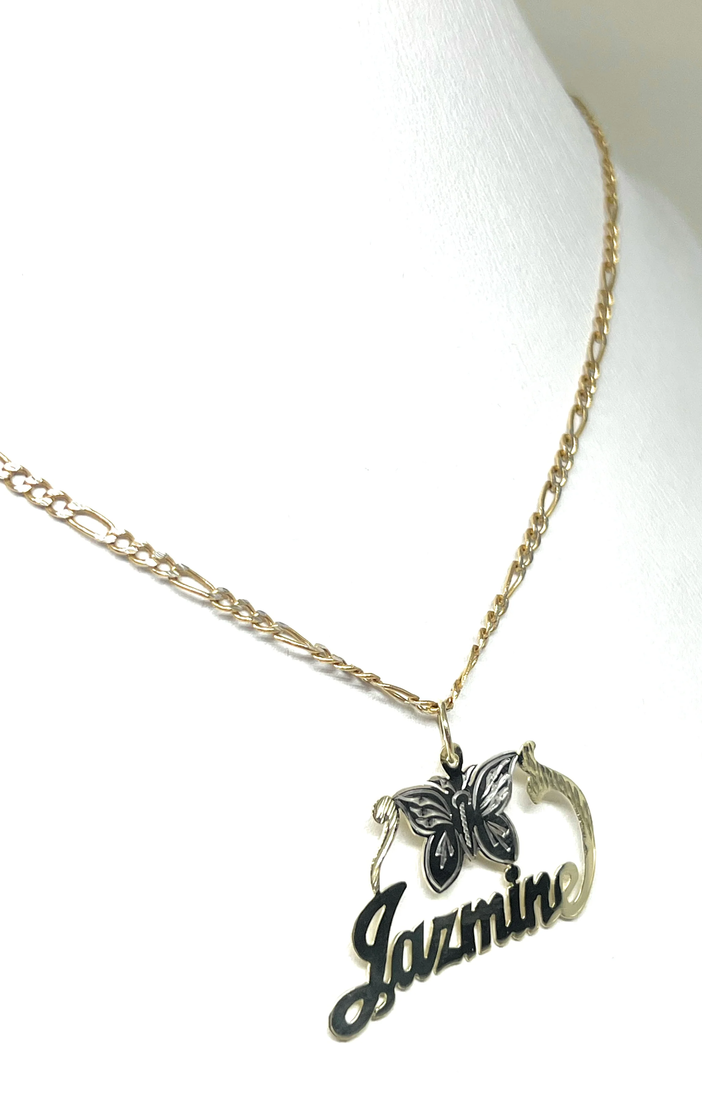 10k Solid Gold Custom Cursive Butterflies Nameplate Pendant Necklace with Chain Options - Image 6