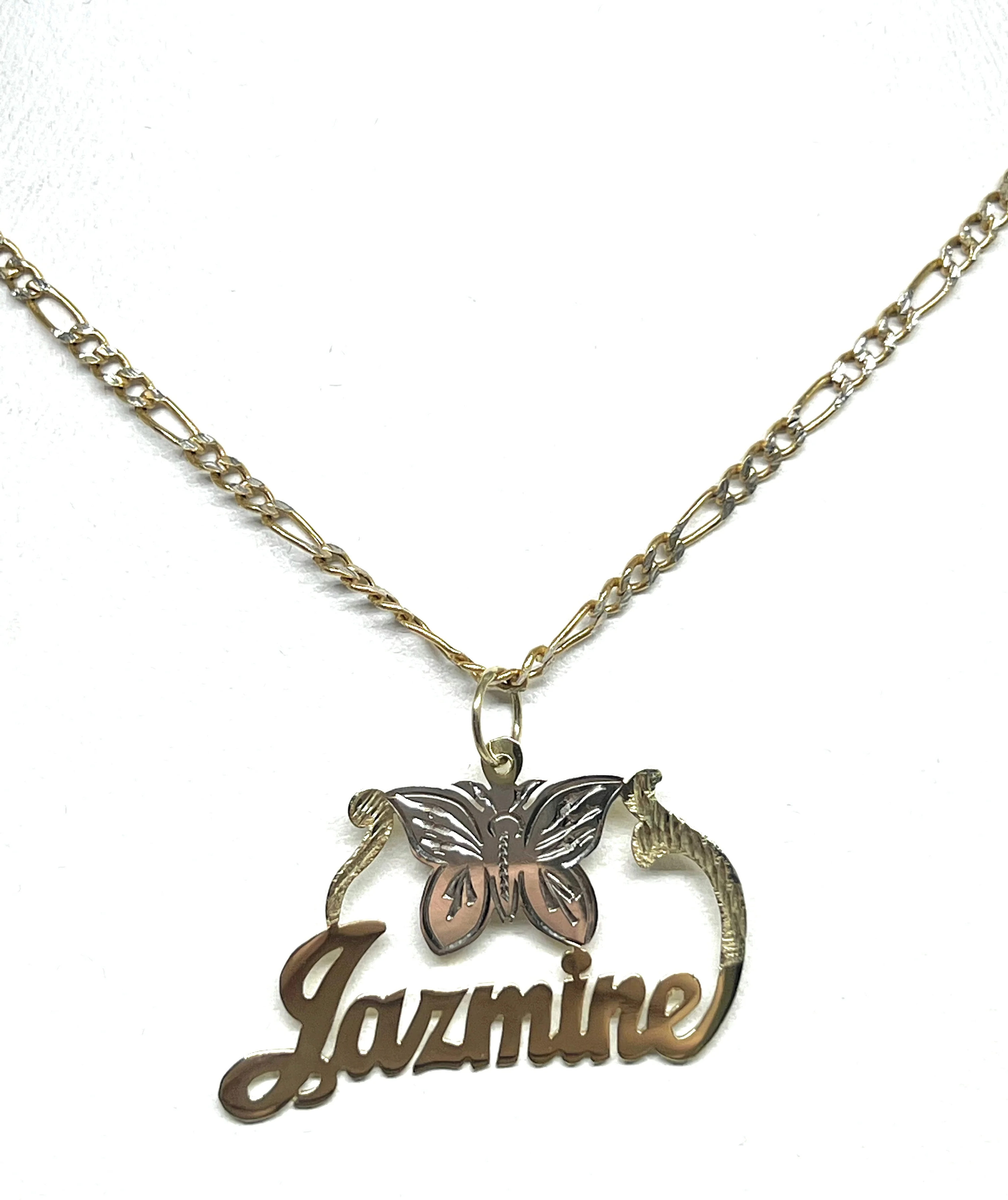 10k Solid Gold Custom Cursive Butterflies Nameplate Pendant Necklace with Chain Options - Image 7
