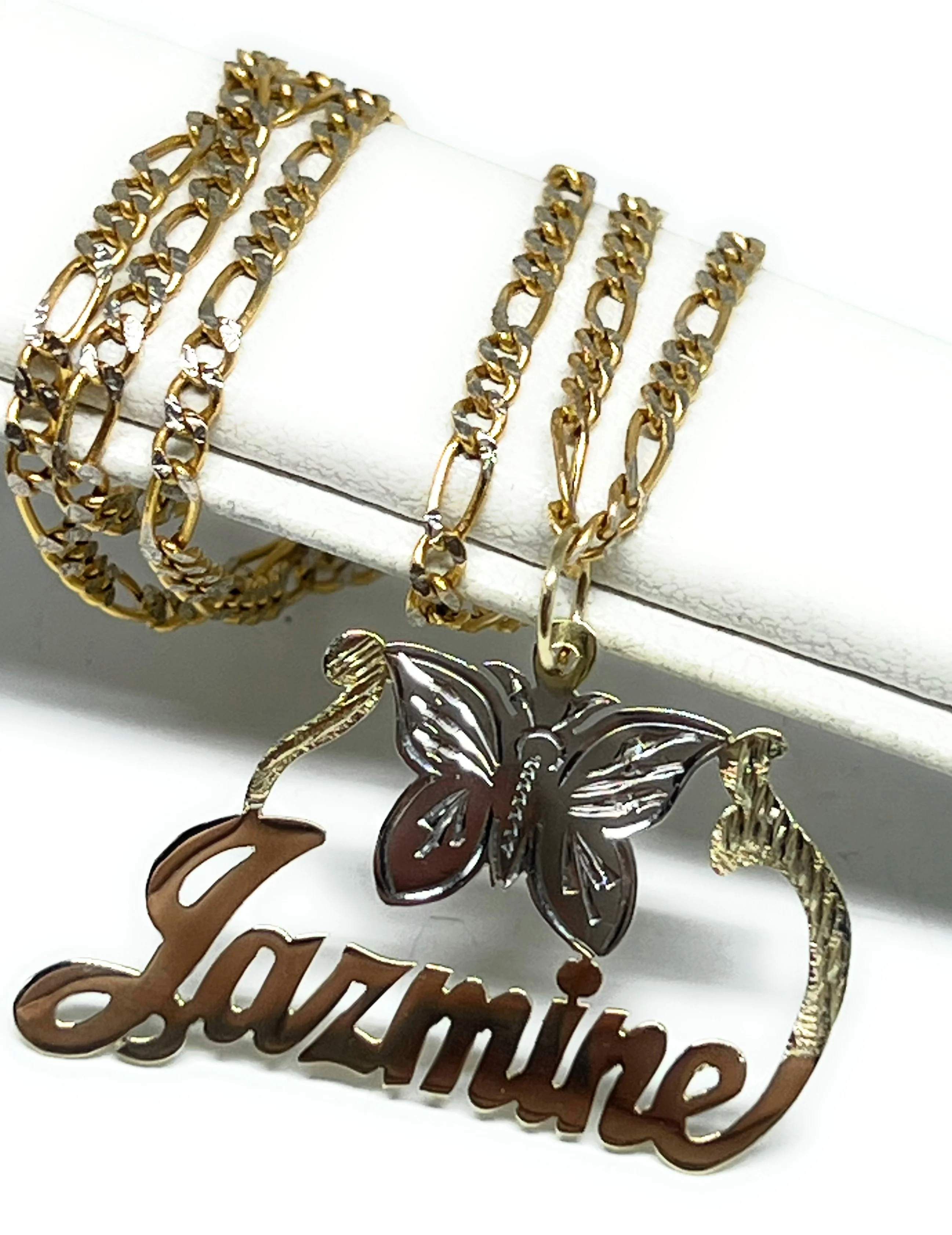 10k Solid Gold Custom Cursive Butterflies Nameplate Pendant Necklace with Chain Options - Image 8