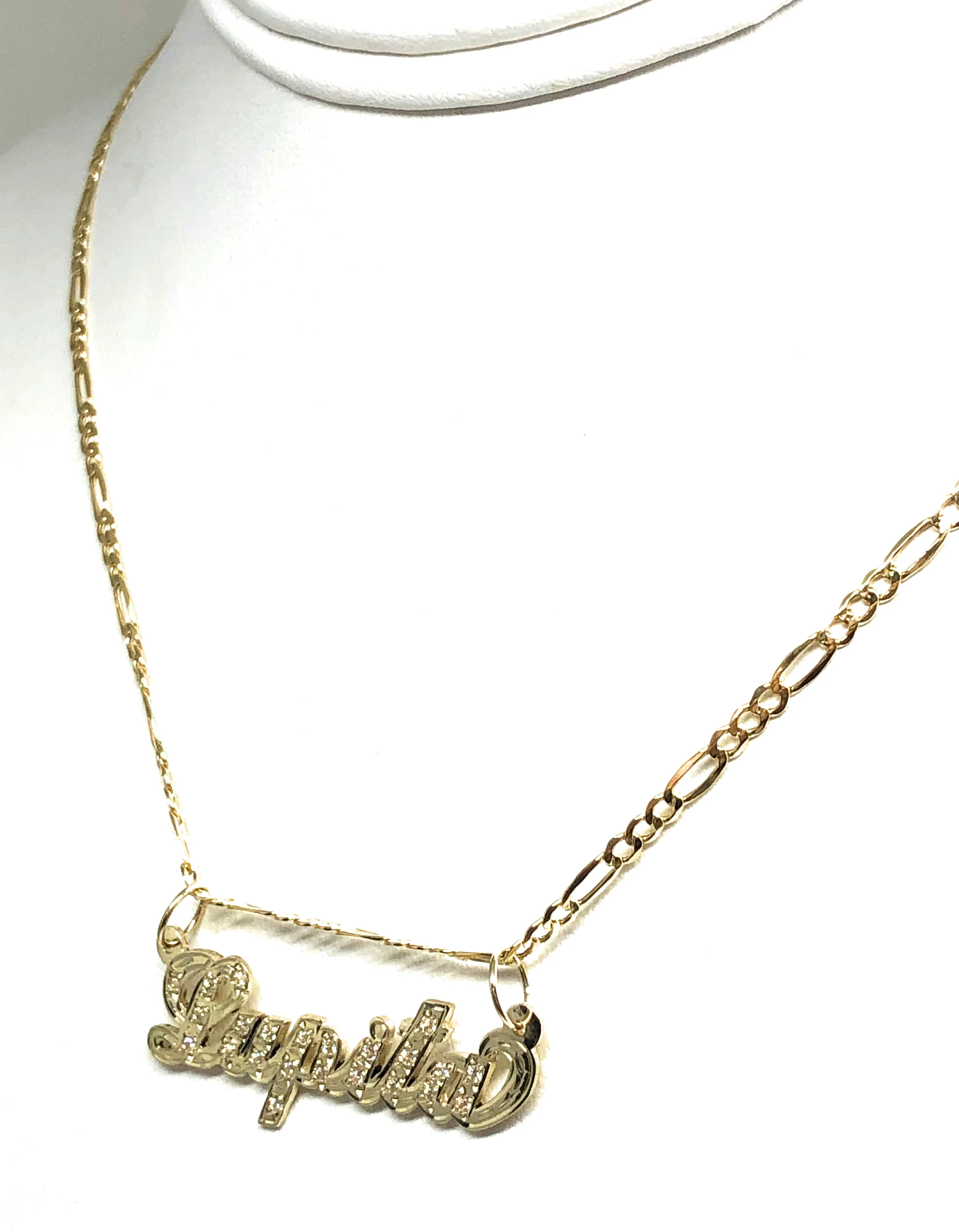 10k Solid Gold Yellow Cursive CZ Stones Custom Nameplate Pendant Necklace with Chain Options - Image 7