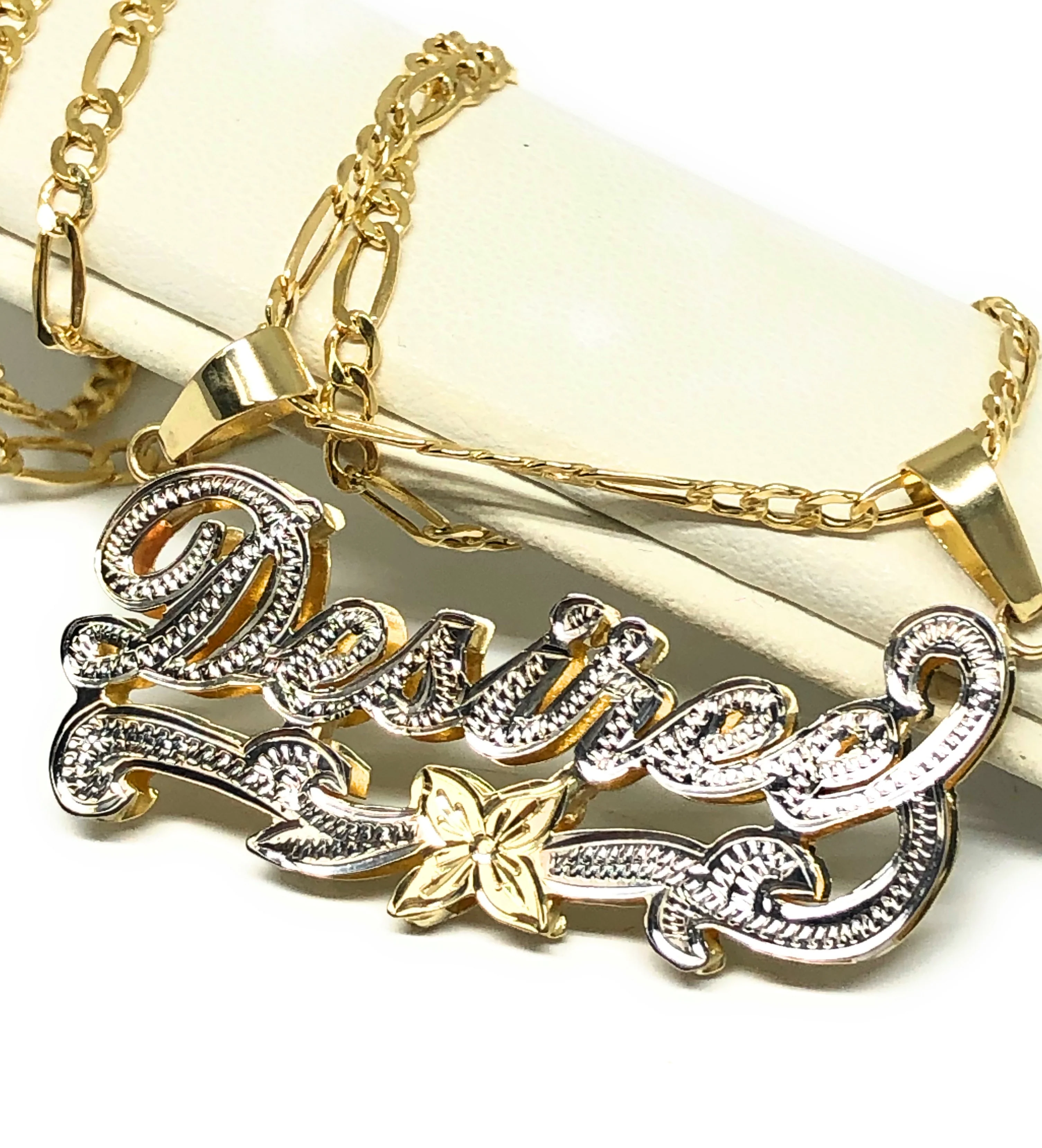 10k Solid Gold Yellow Custom 3D Double Name Illusion (WHITE GOLD OR ALL YELLOW GOLD) Nameplate Pendant Necklace - Image 9