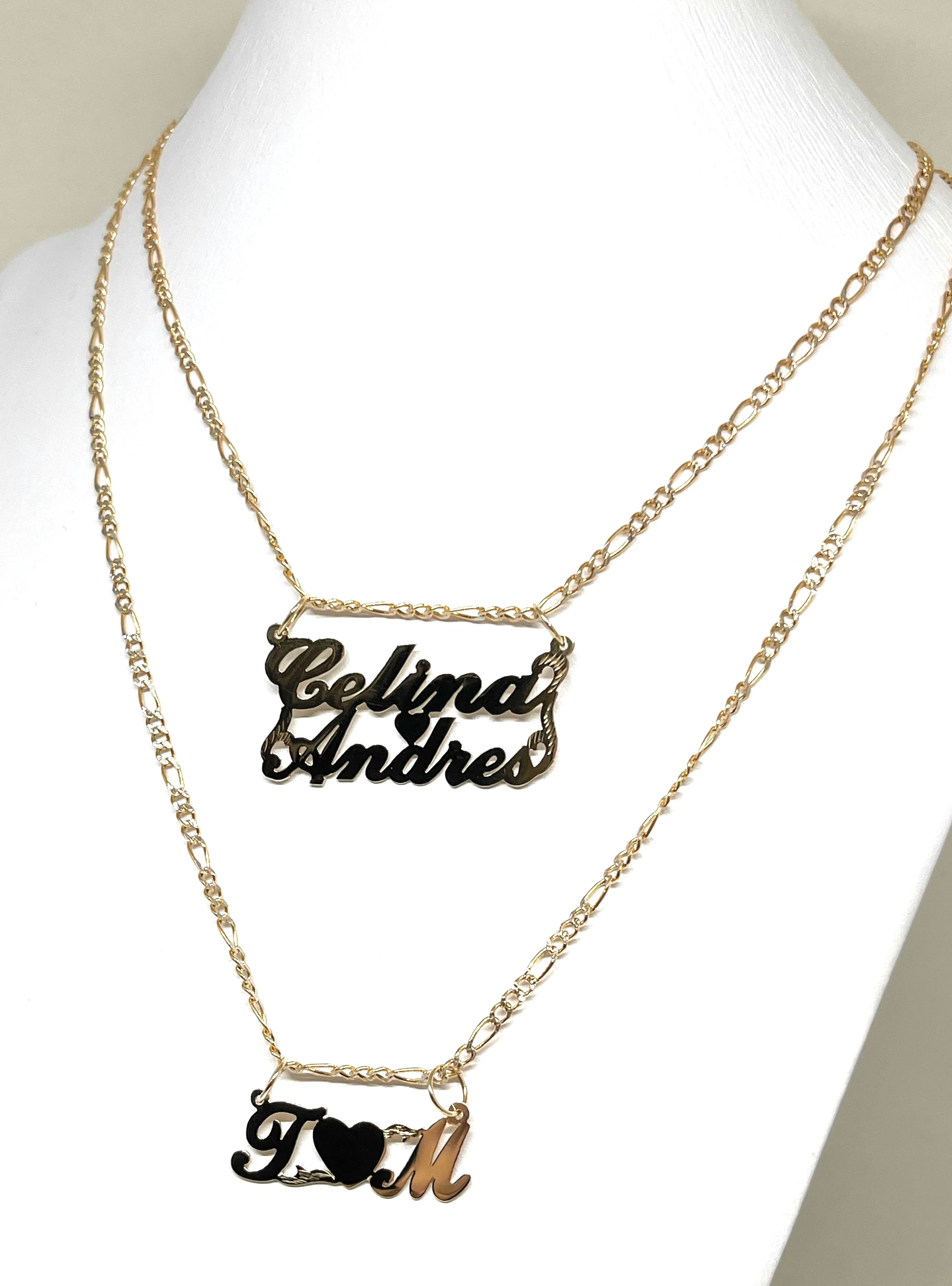 10k Solid Gold Yellow Custom Heart 2 Names Pendant Necklace with Chain Options - Image 4