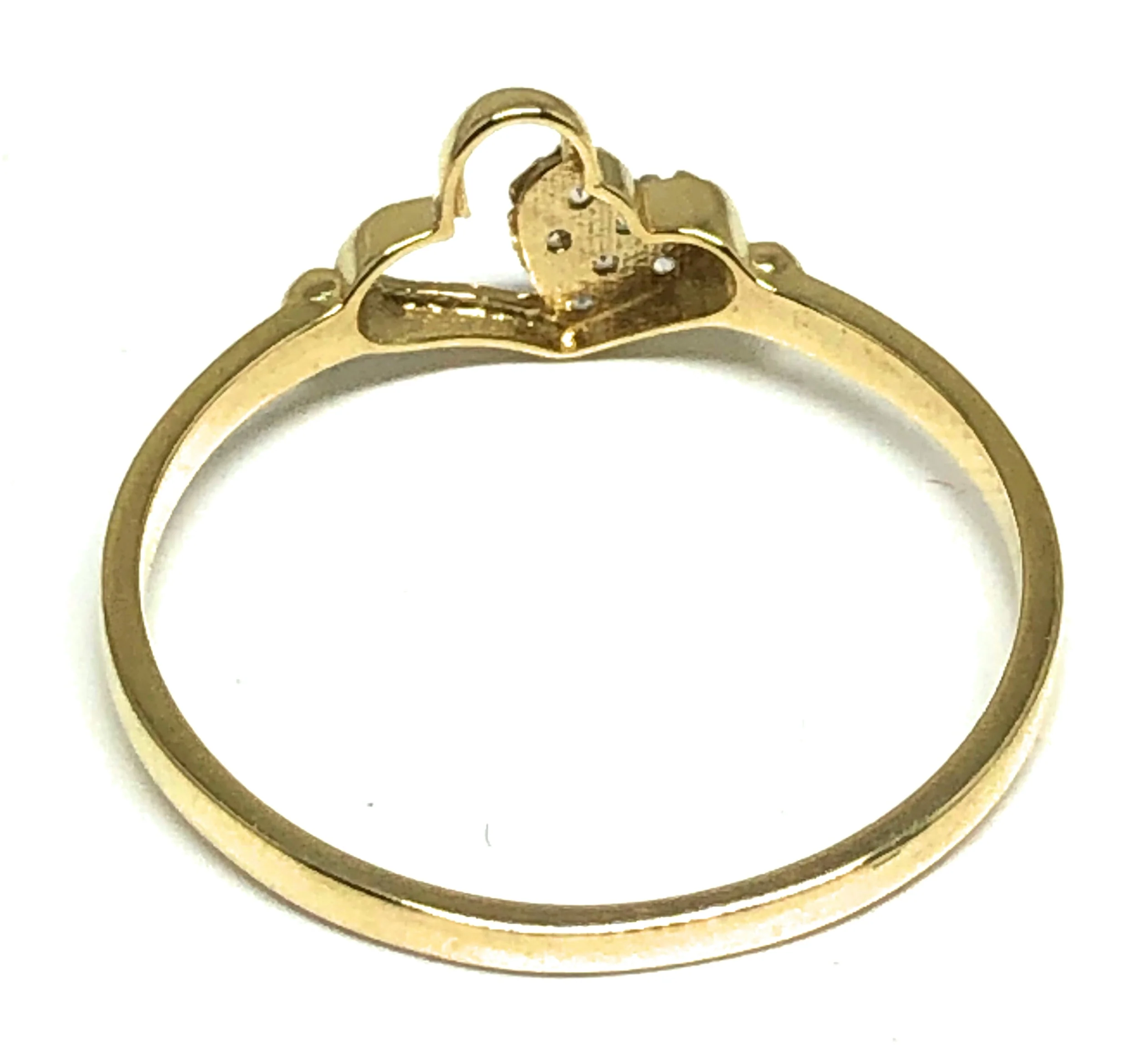 10k Solid Gold Yellow Double MINI Gold Heart CZ Ring - Image 3