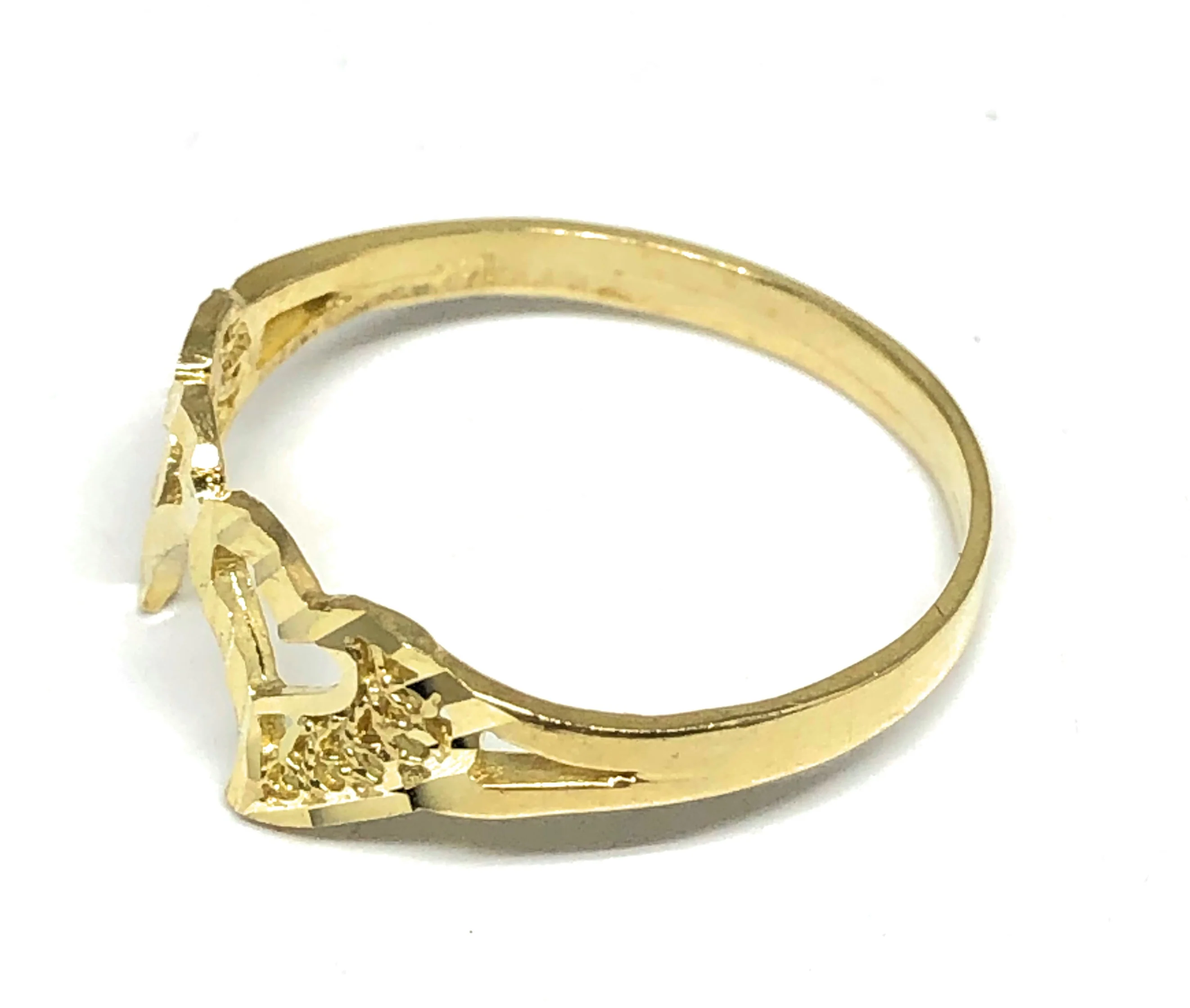 10k Solid Gold Yellow Double Heart Filigree Ring - Image 3