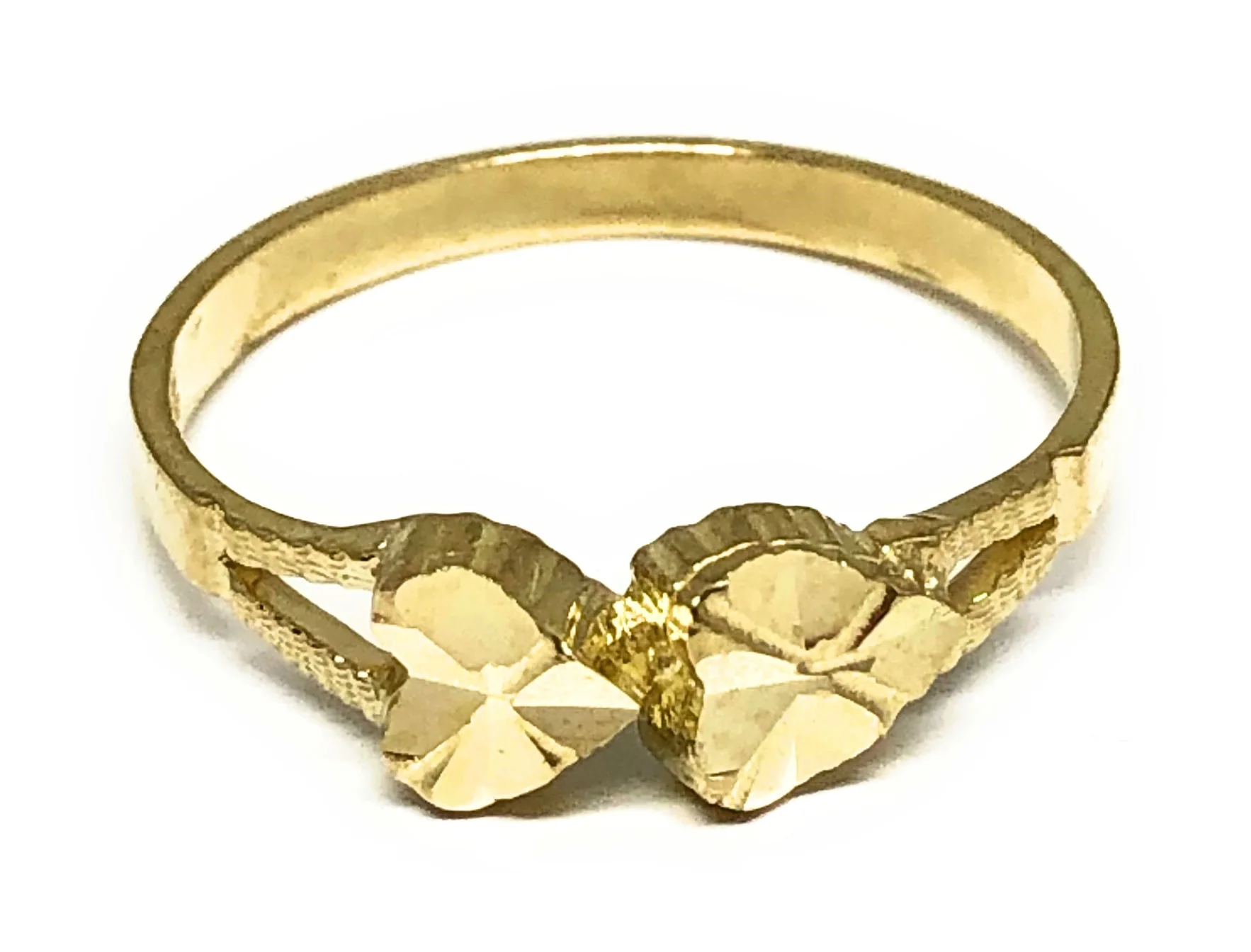 10k Solid Gold Yellow Double Heart Ring