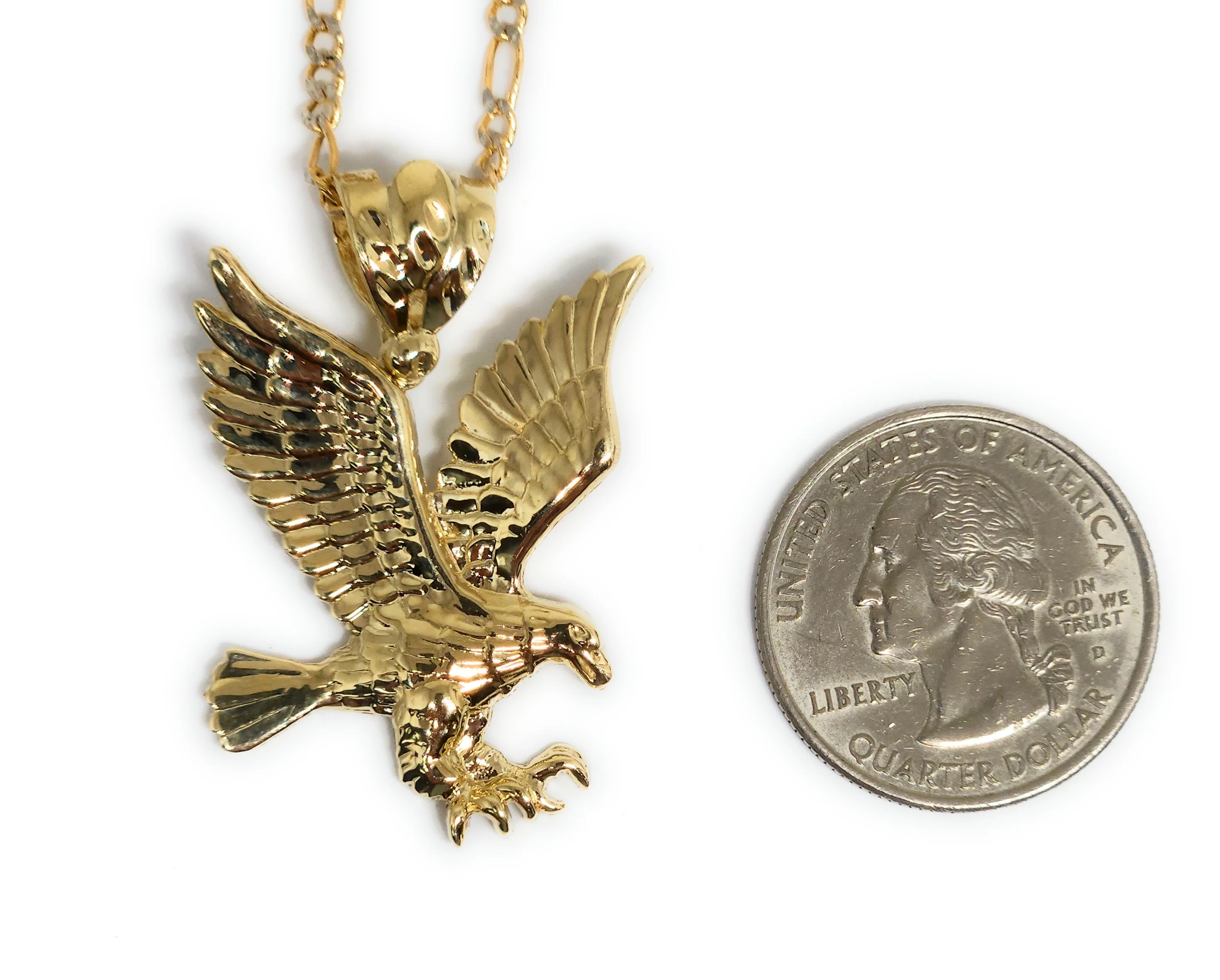 10k Solid Gold YELLOW EAGLE AGUILA Pendant Necklace - Image 2