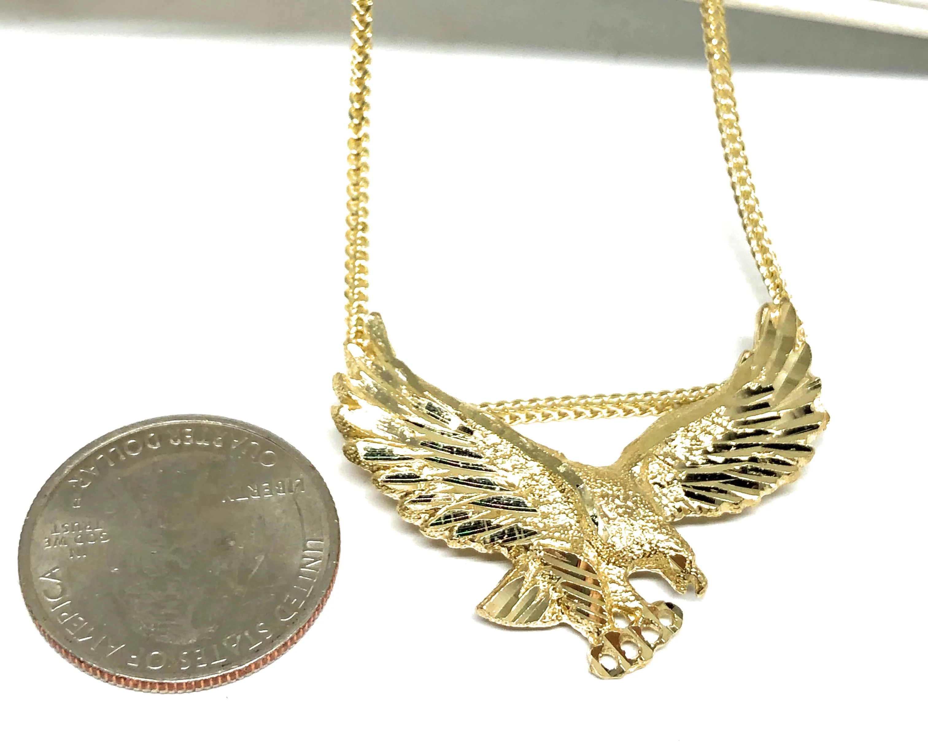 10k Solid Gold Yellow Eagle Pendant Necklace with Chain - Image 3