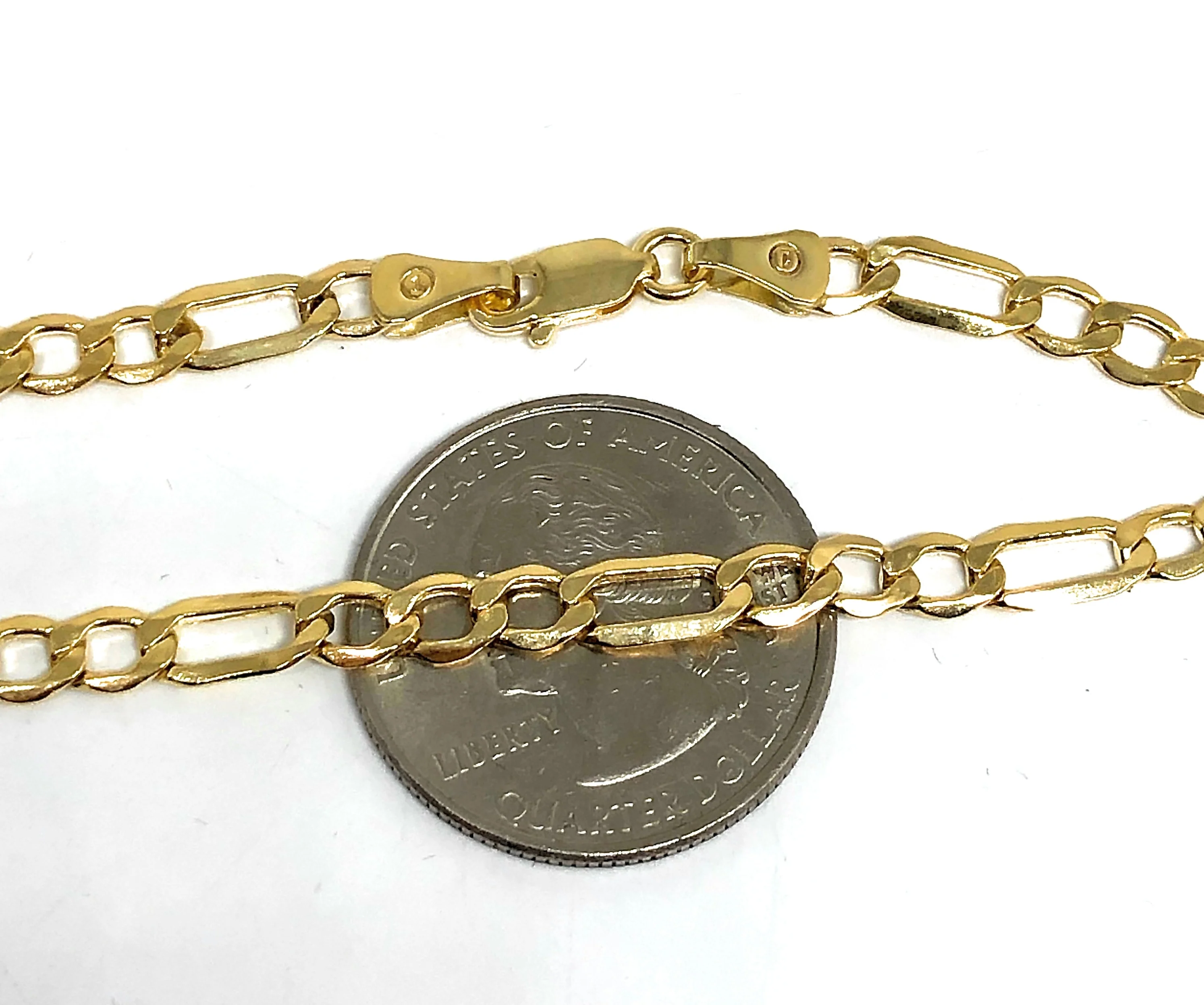 10k Solid Gold Yellow Figaro Brracelet 7-8 inch 4.5mm Width (SEMI-HOLLOW STYLE) - Image 2