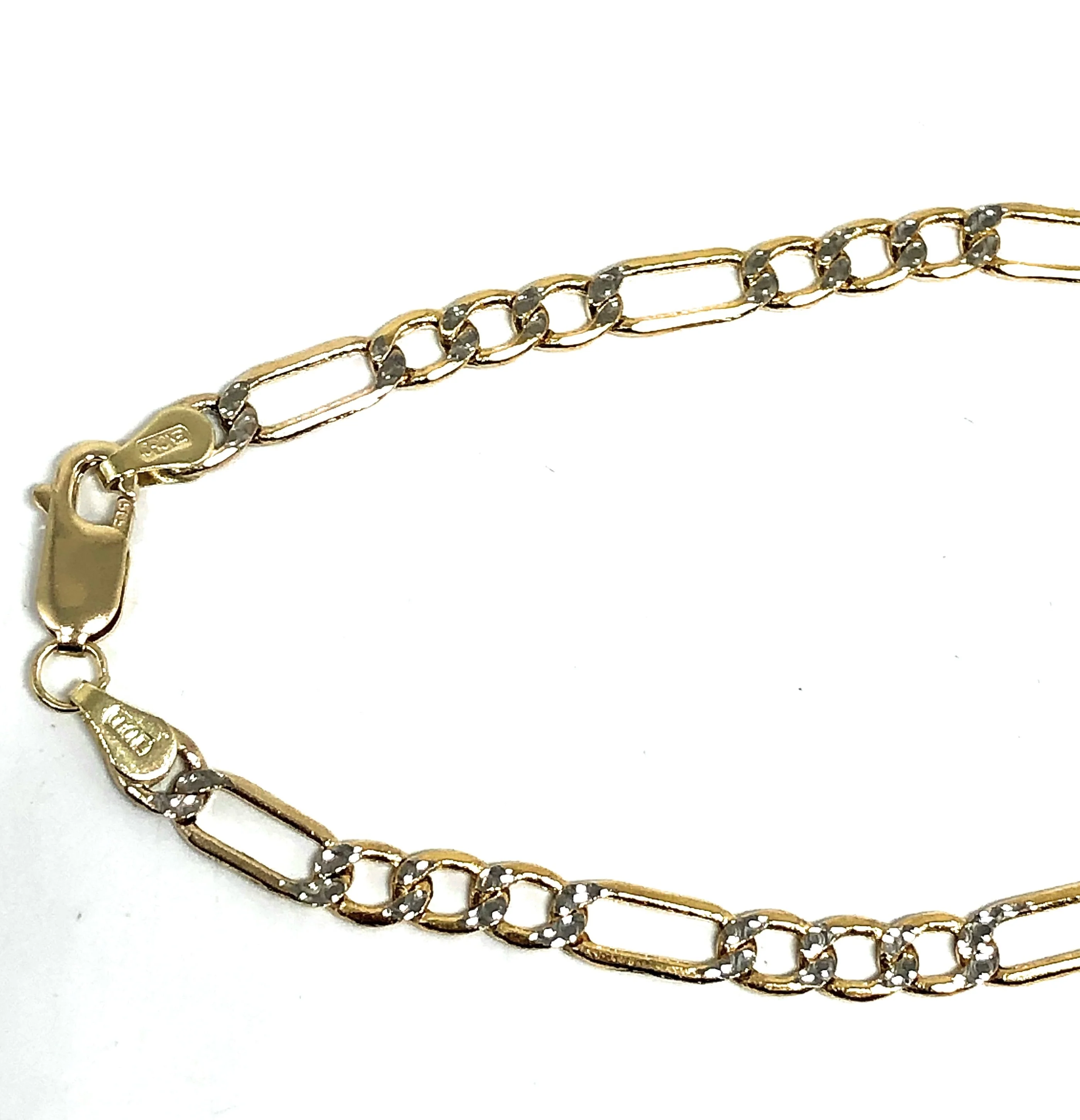 10K Solid Gold Yellow FIGARO Diamond Cut (White Gold) Brracelet 7-8 inch 4.4-5mm Width - Image 4