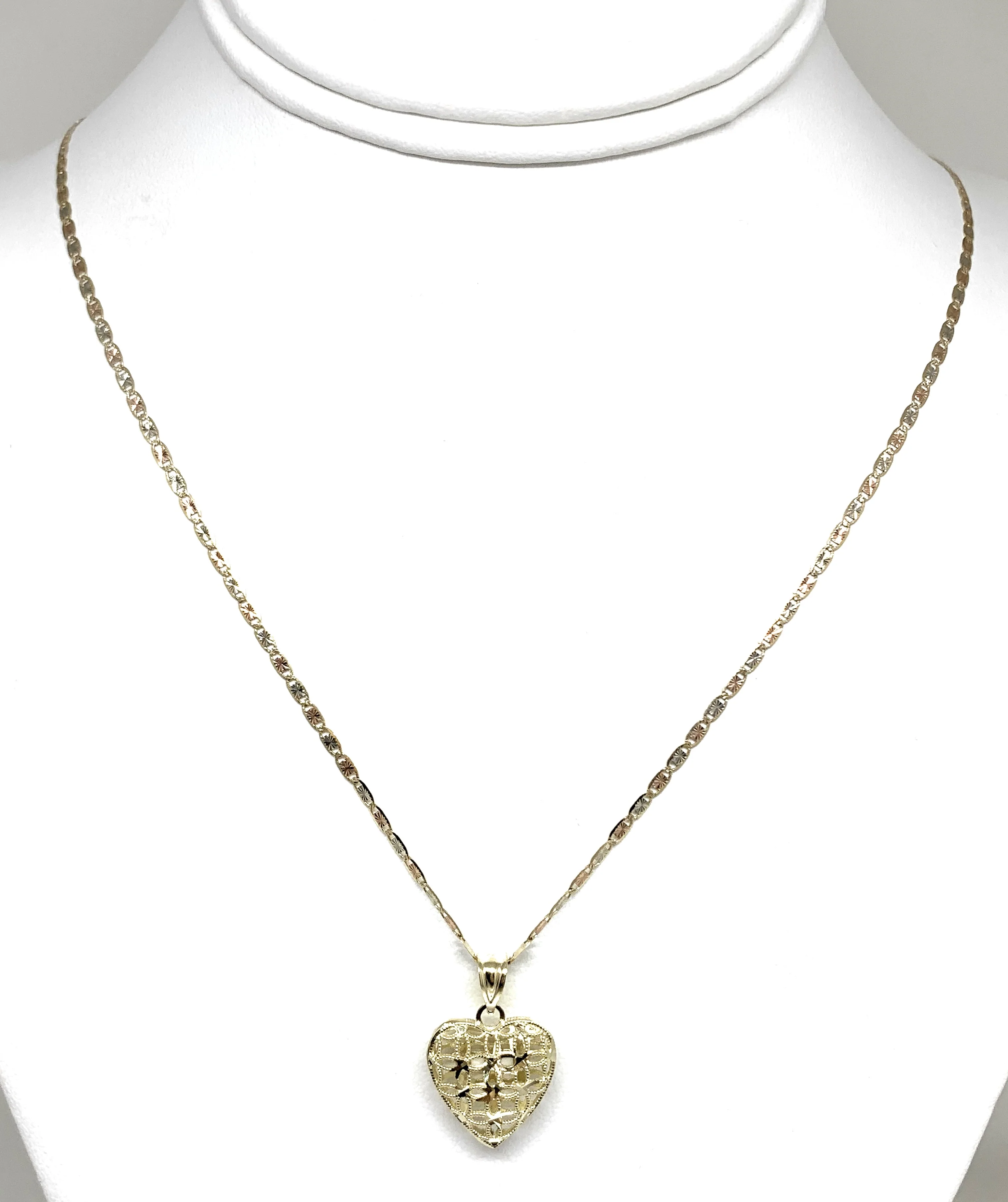 10k Solid Gold Yellow Filigran Hollow Heart Pendant Necklace Valentina Chain - Image 4